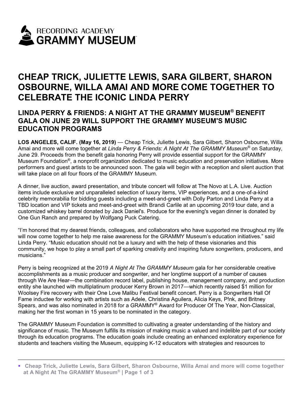 Cheap Trick, Juliette Lewis, Sara Gilbert, Sharon Osbourne, Willa Amai and More Come Together to Celebrate the Iconic Linda Perry