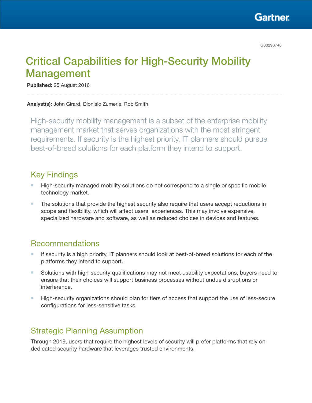 Critical Capabilities for High-Security Mobility Management Published: 25 August 2016