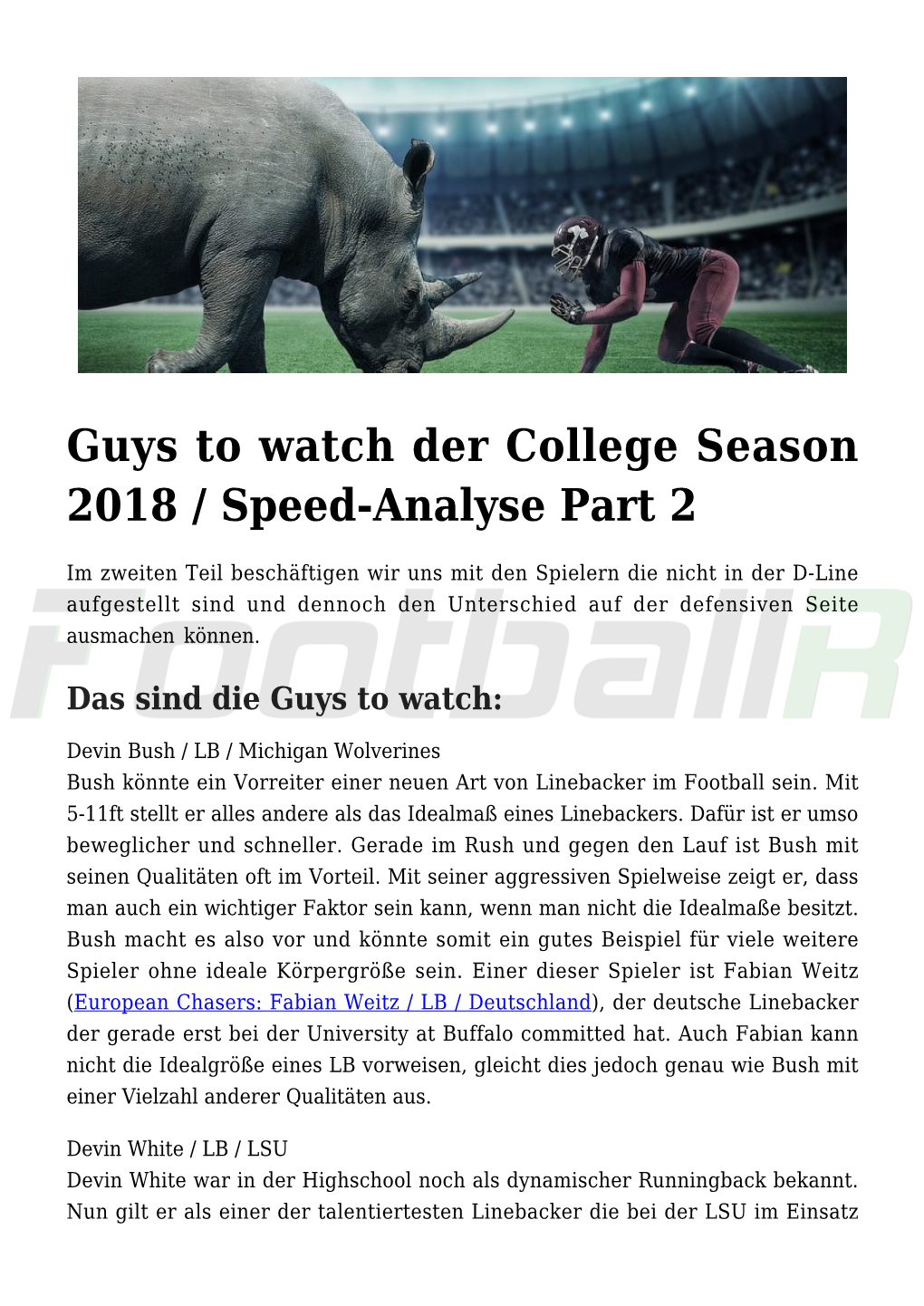 Guys to Watch Der College Season 2018 / Speed-Analyse Part 2