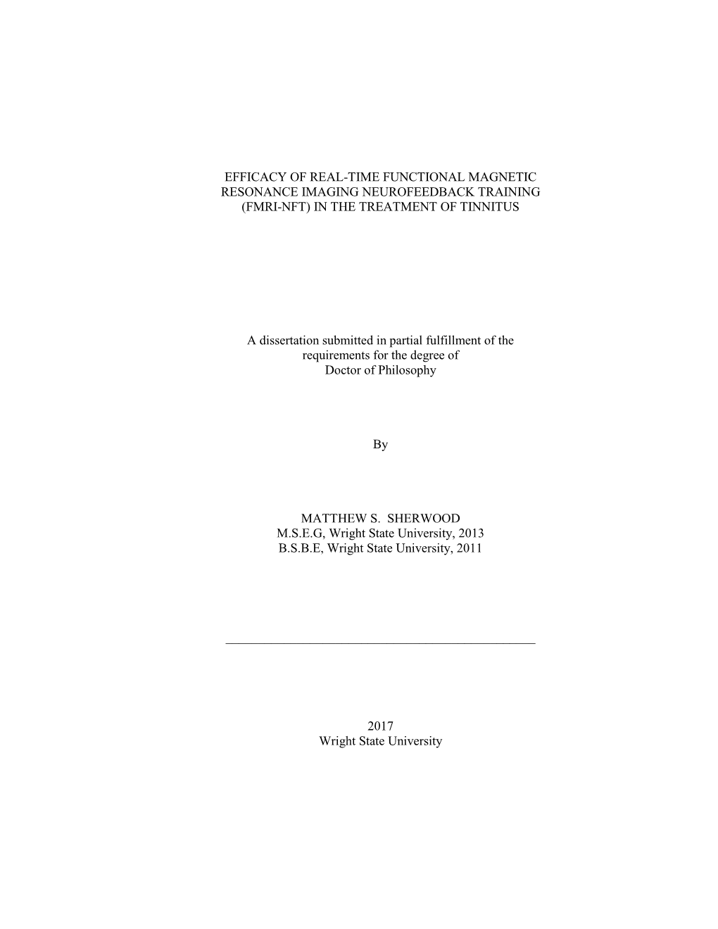 (Fmri-Nft) in the Treatment of Tinnitus A