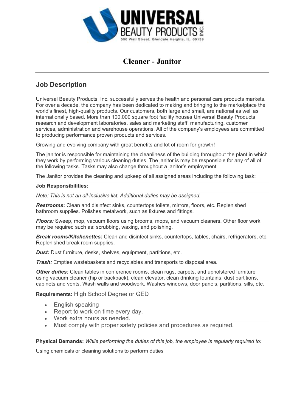 Cleaner - Janitor