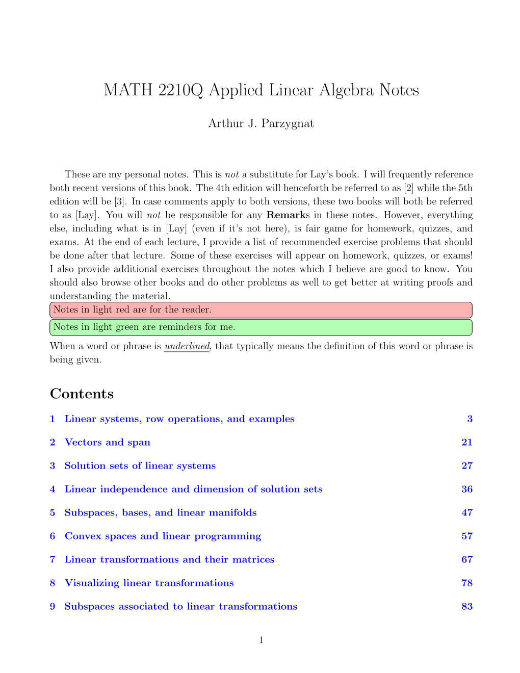 MATH 2210Q Applied Linear Algebra Notes