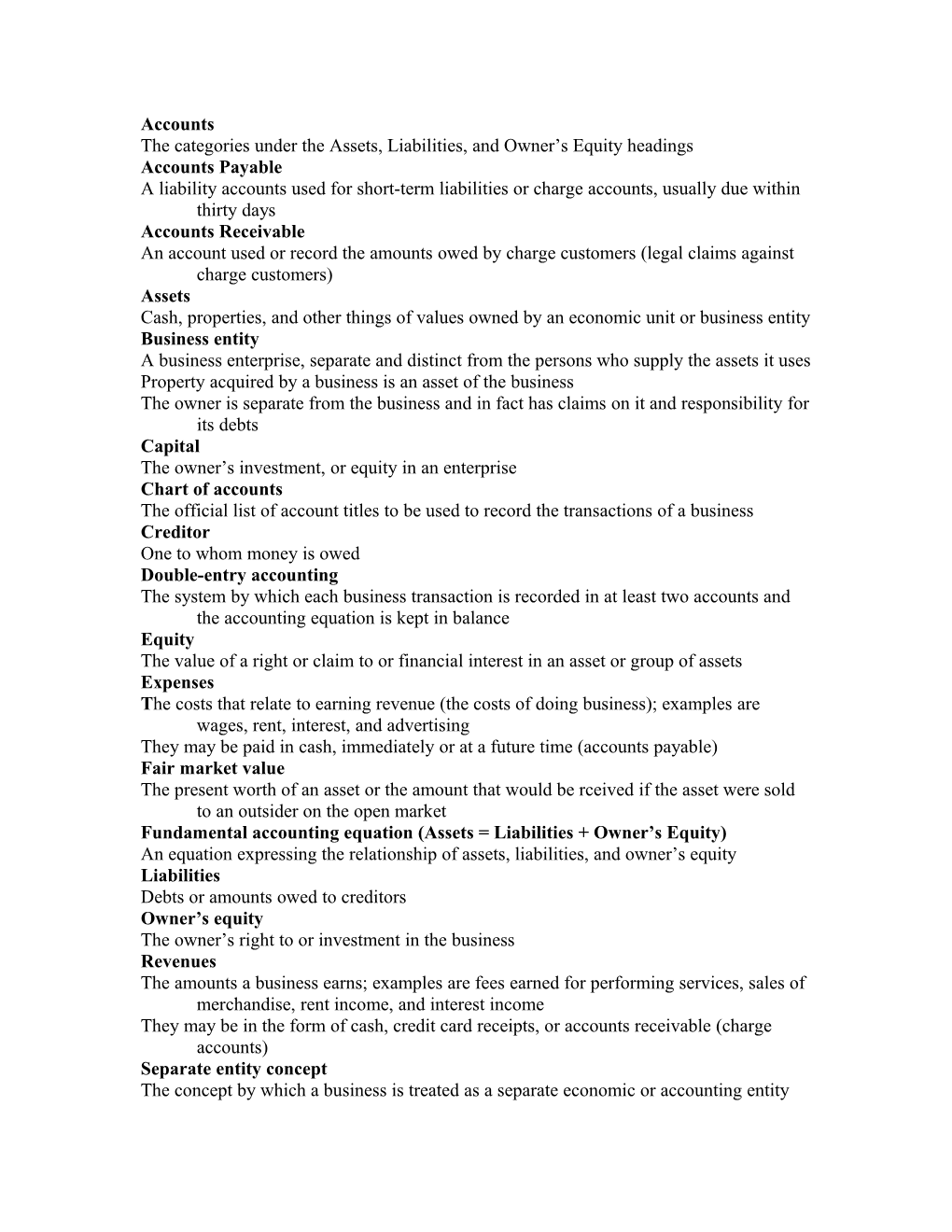 The Categories Under the Assets, Liabilities, and Owner S Equity Headings