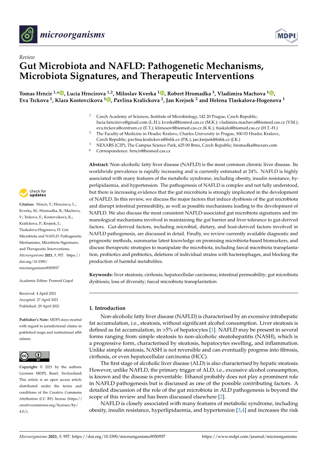 Gut Microbiota and NAFLD: Pathogenetic Mechanisms, Microbiota Signatures, and Therapeutic Interventions