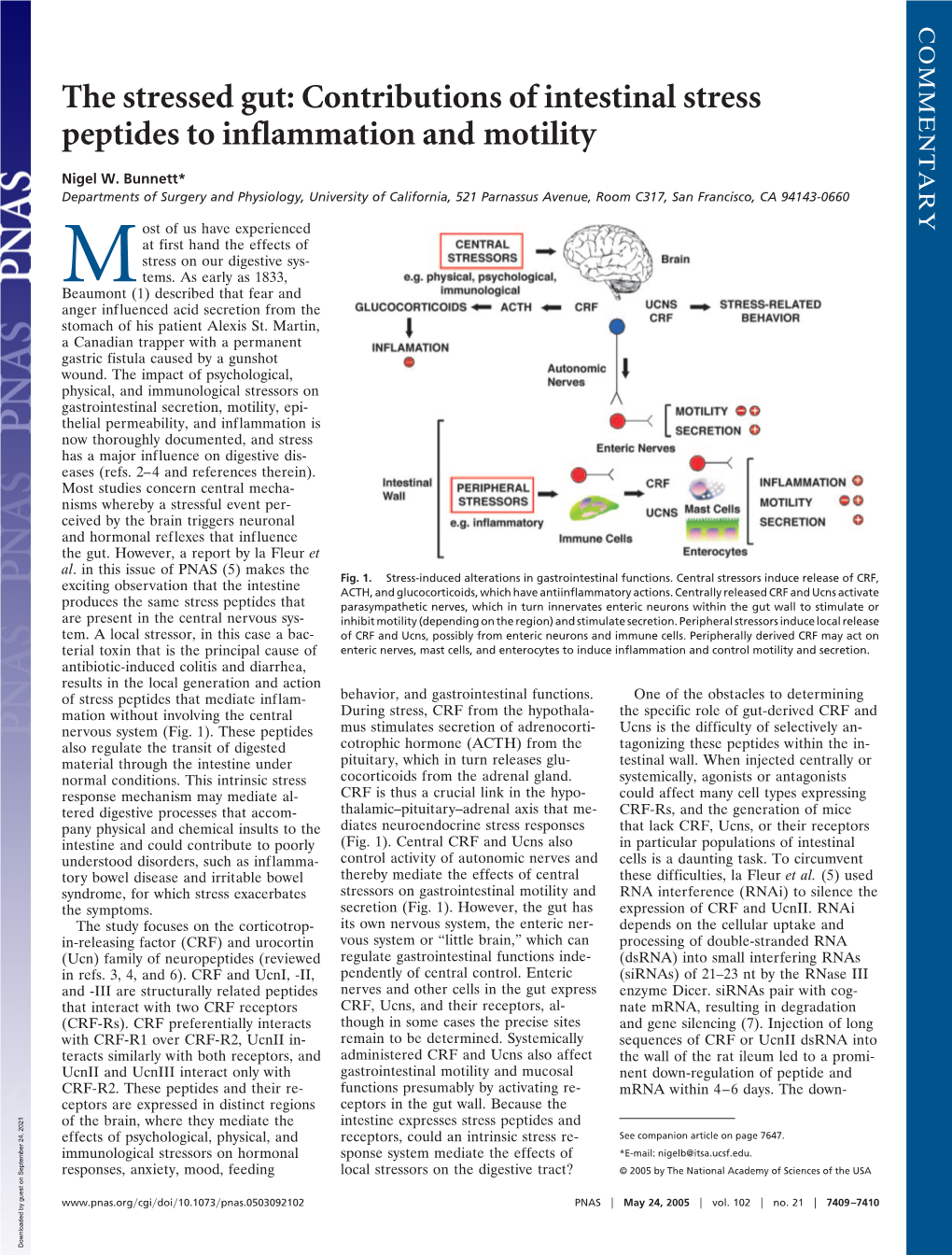 Contributions of Intestinal Stress Peptides to Inflammation and Motility