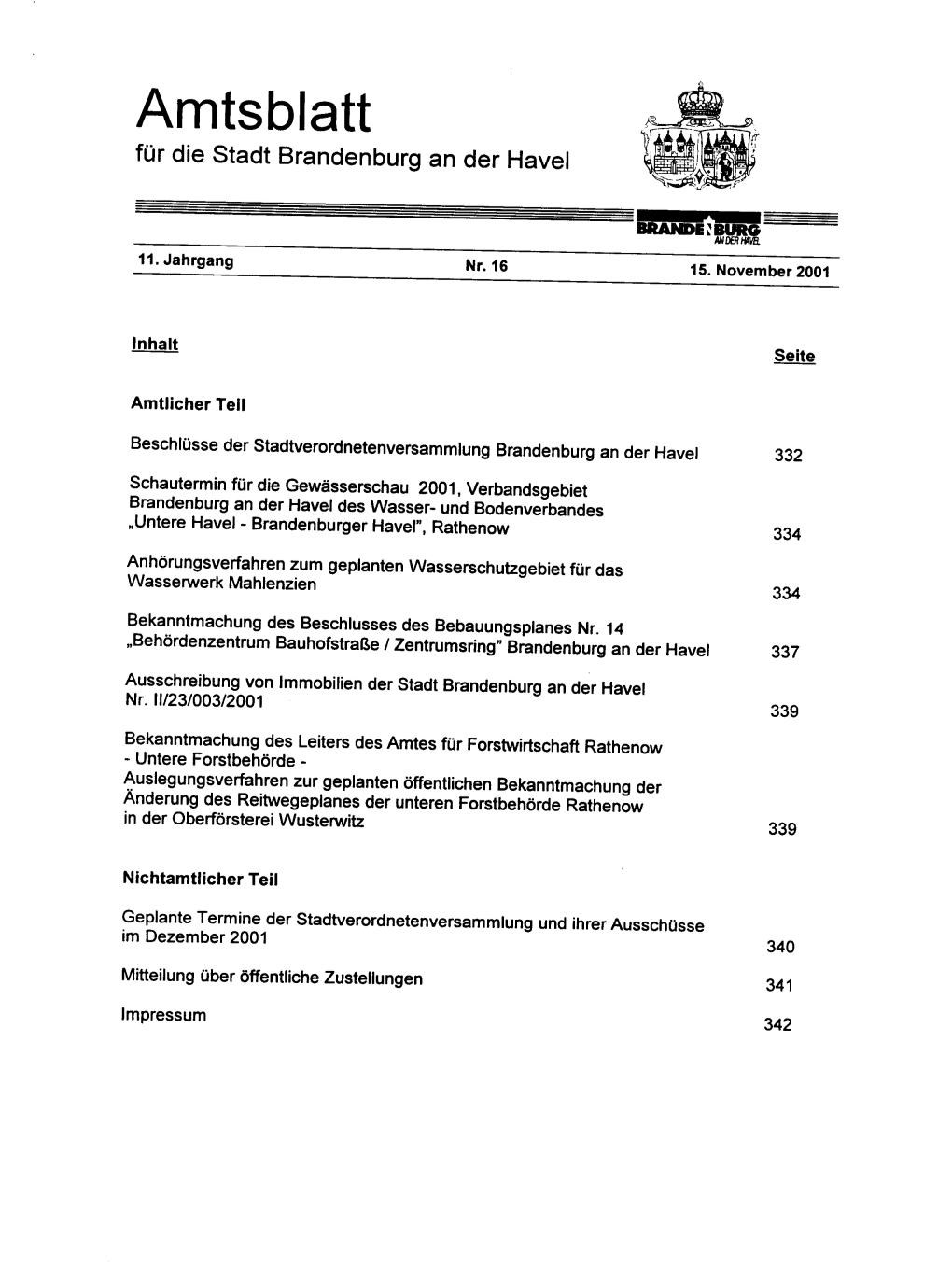 Amtsblatt for Die Stadt Brandenburg an Der Havel