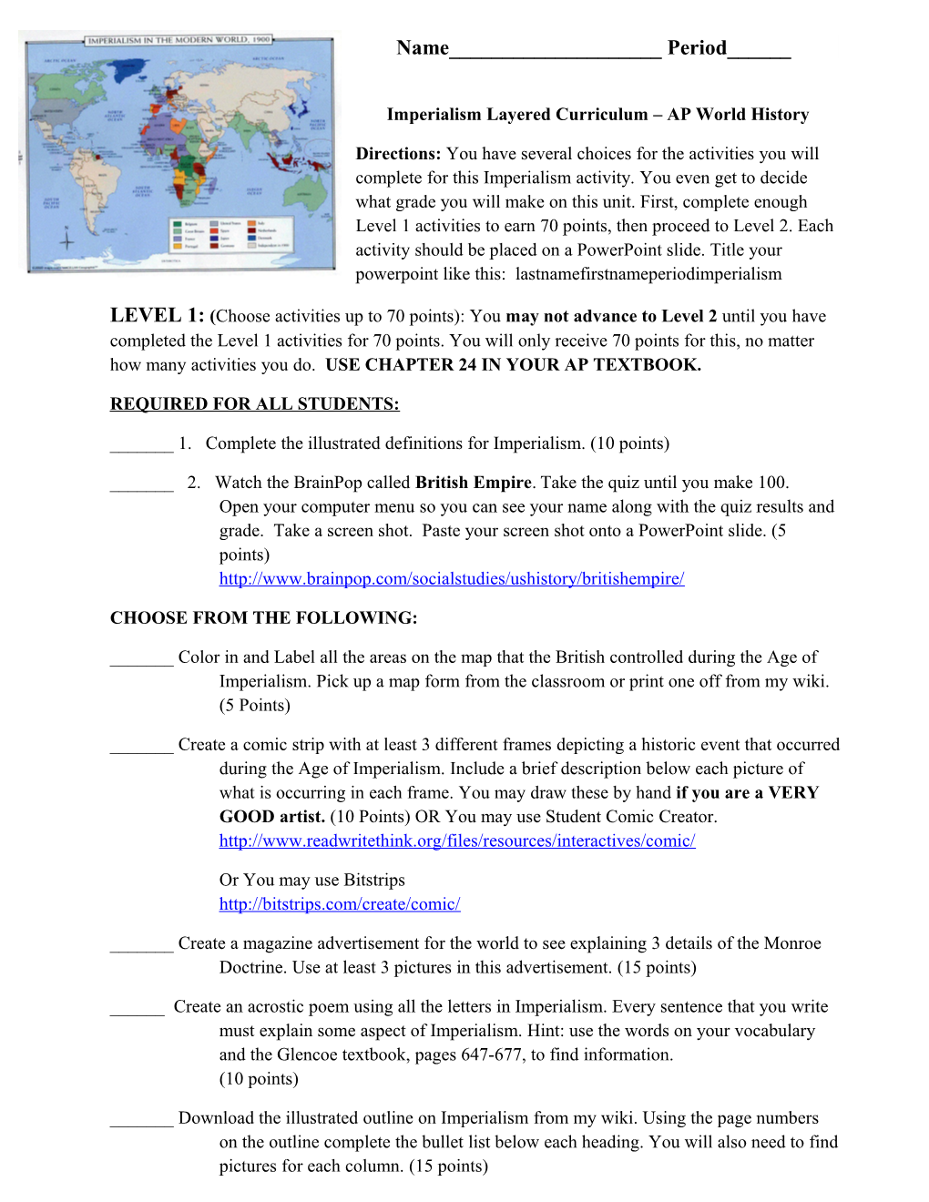 Imperialism Layered Curriculum AP World History