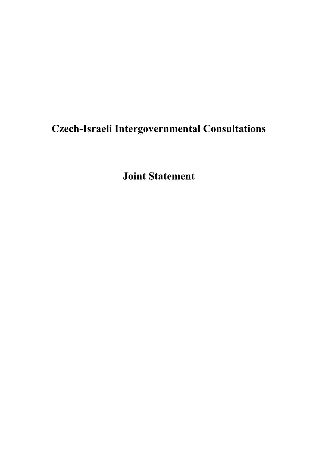 Joint Statement Czech-Israeli Intergovernmental Consultations