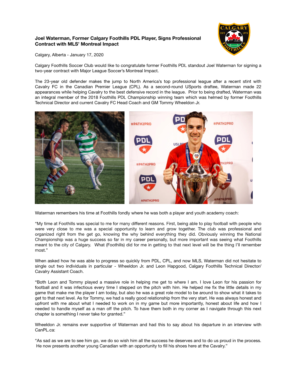 Joel Waterman Press Release