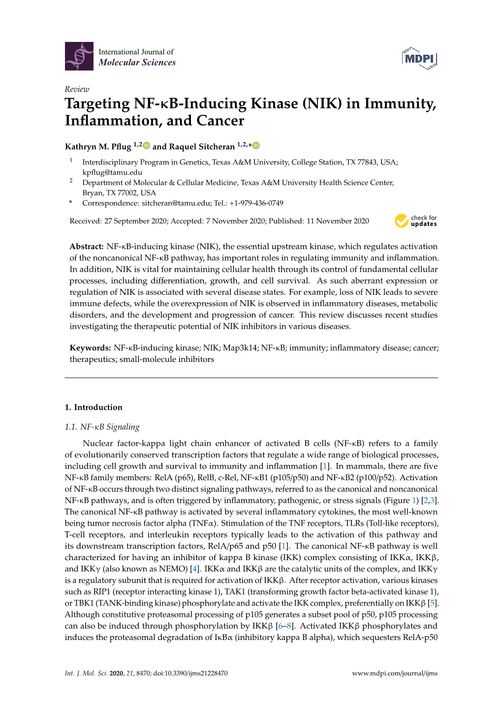 Targeting NF-B-Inducing Kinase (NIK) in Immunity, Inflammation, And