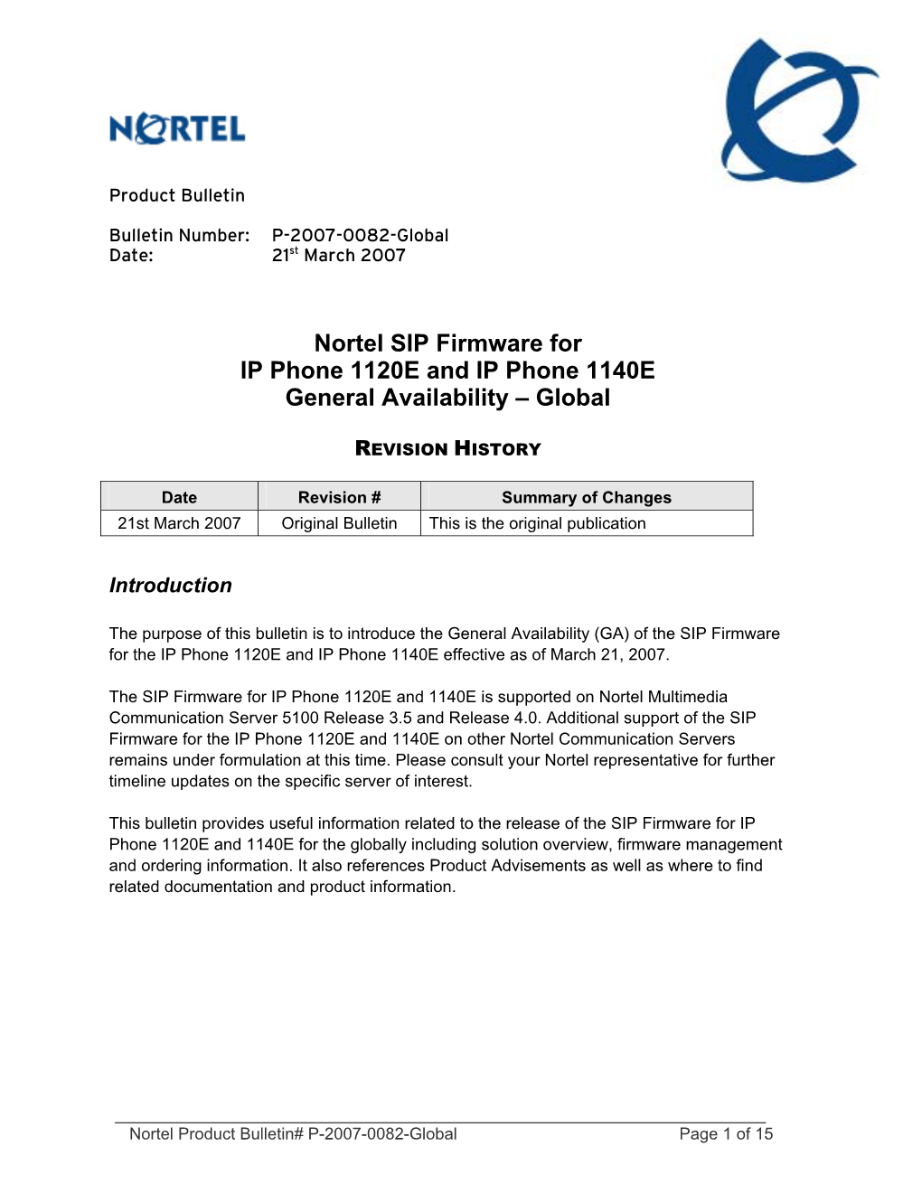 Product Bulletin: SIP Firmware for IP Phone 1120E and 1140E