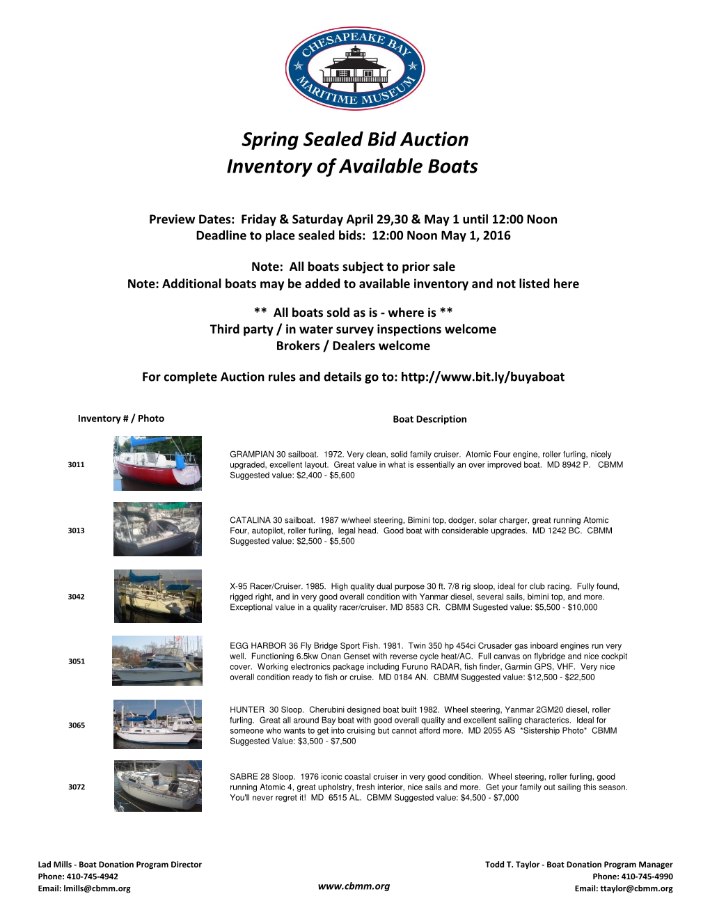 Spring Sealed Bid Auction Inventory of Available Boats