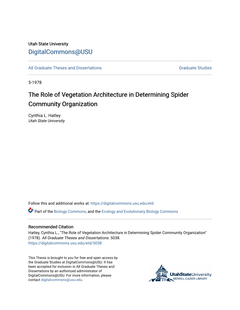 The Role of Vegetation Architecture in Determining Spider Community Organization