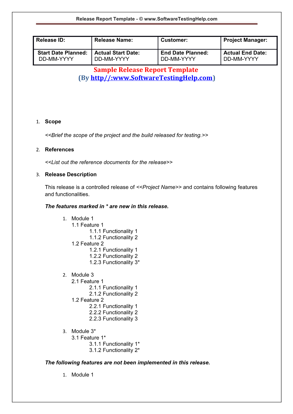 Release Report Template