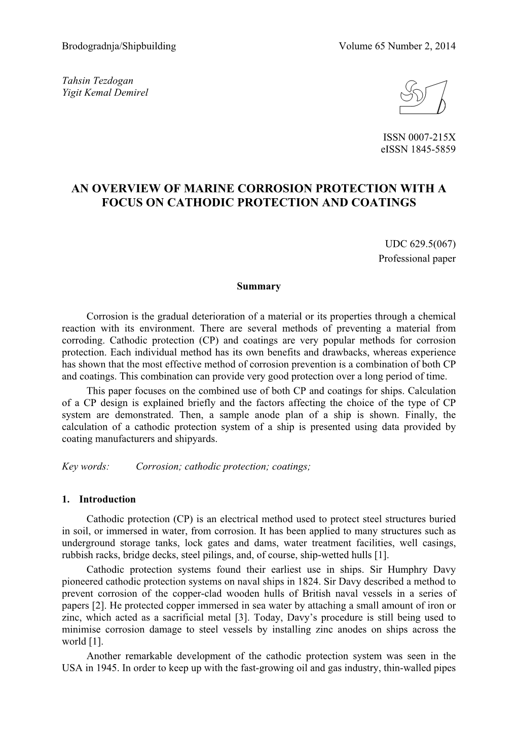 An Overview of Marine Corrosion Protection with a Focus on Cathodic Protection and Coatings