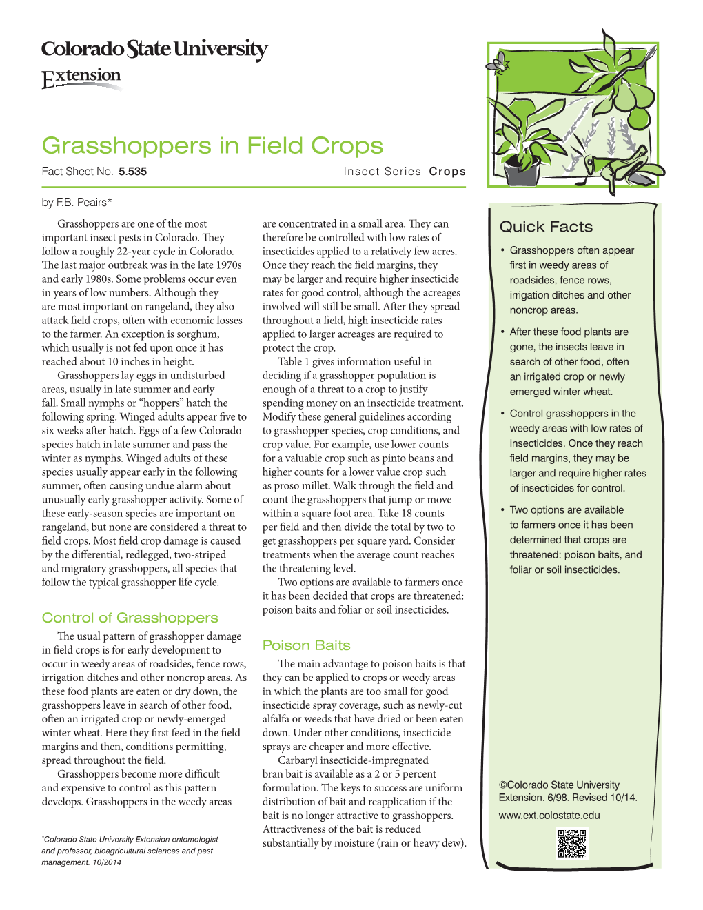 Grasshoppers in Field Crops Fact Sheet No