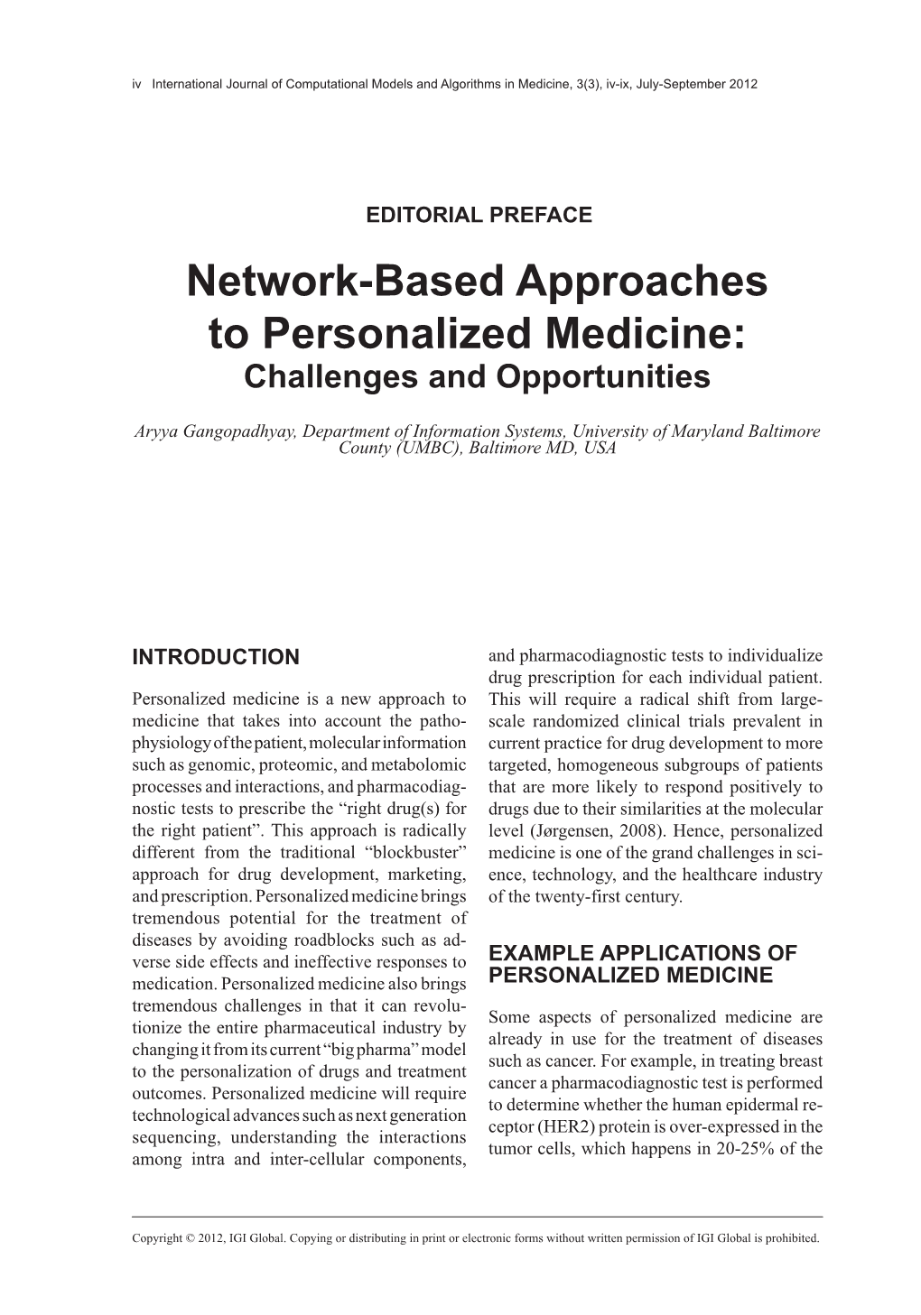 Network-Based Approaches to Personalized Medicine: Challenges and Opportunities