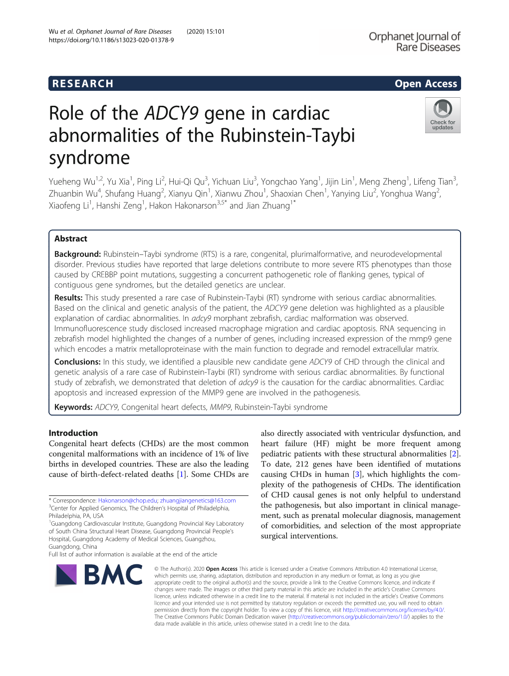 Role of the ADCY9 Gene in Cardiac Abnormalities of the Rubinstein