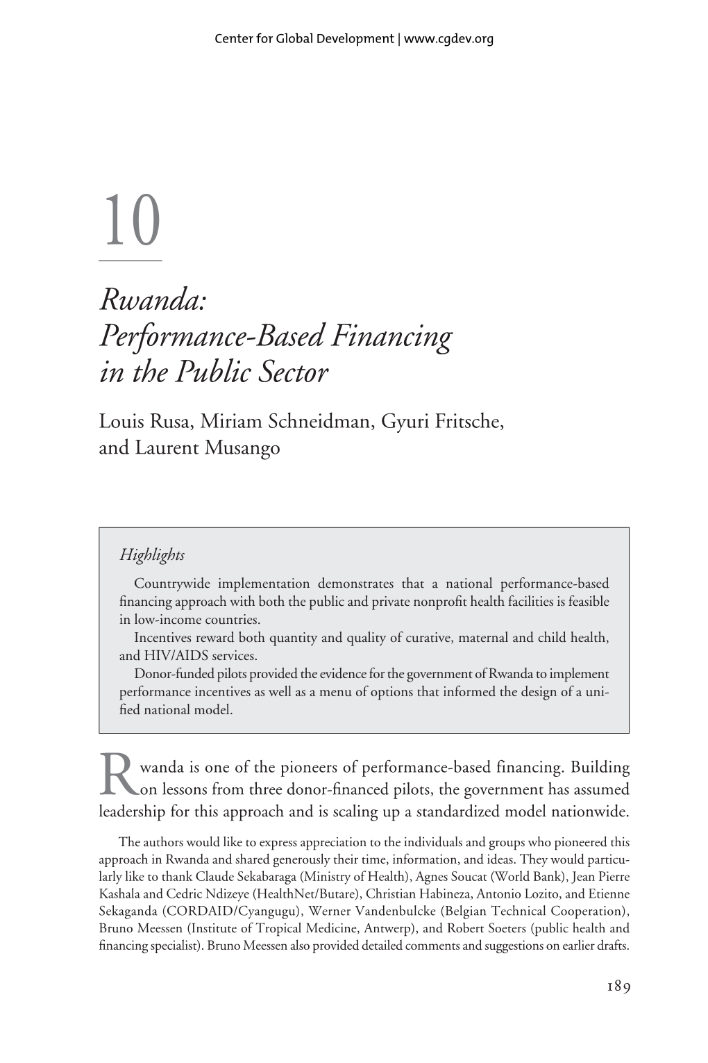 Rwanda: Performance-Based Financing in the Public Sector