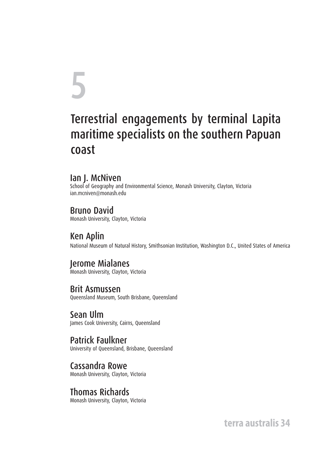 Terrestrial Engagements by Terminal Lapita Maritime Specialists on the Southern Papuan Coast