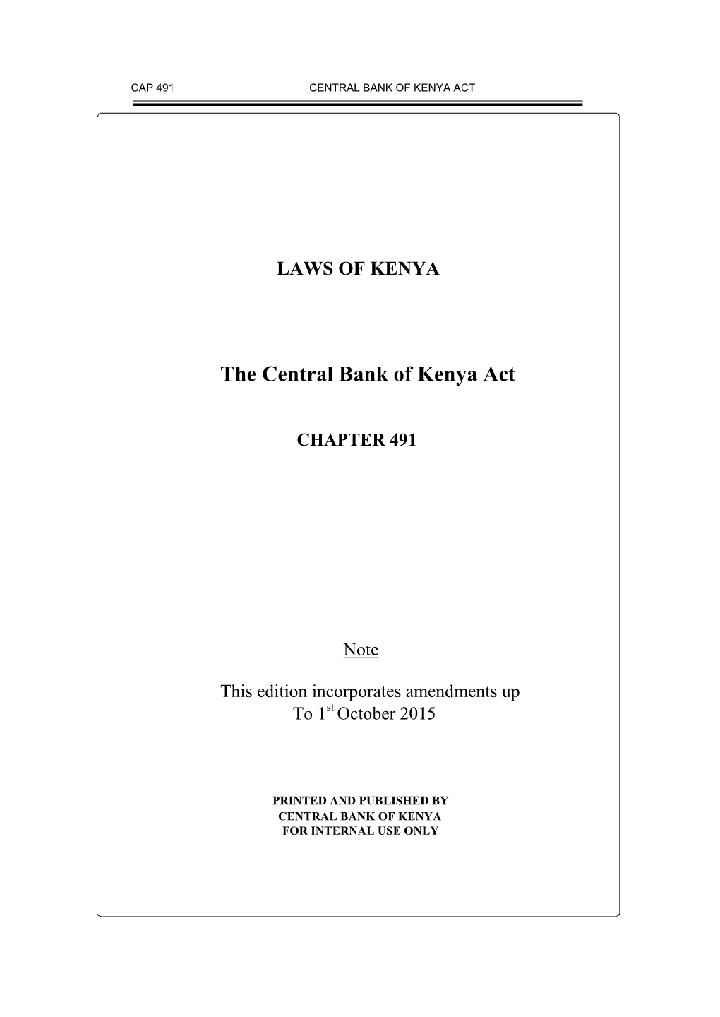 Central Bank of Kenya Act 1St Oct 2015