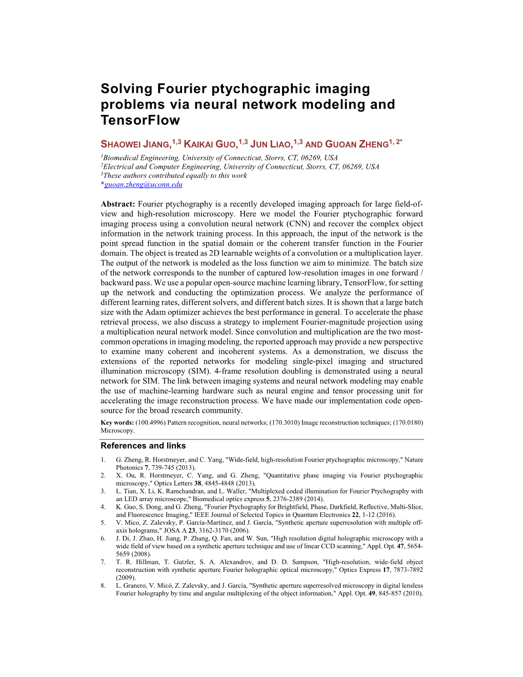 Solving Fourier Ptychographic Imaging Problems Via Neural Network Modeling and Tensorflow