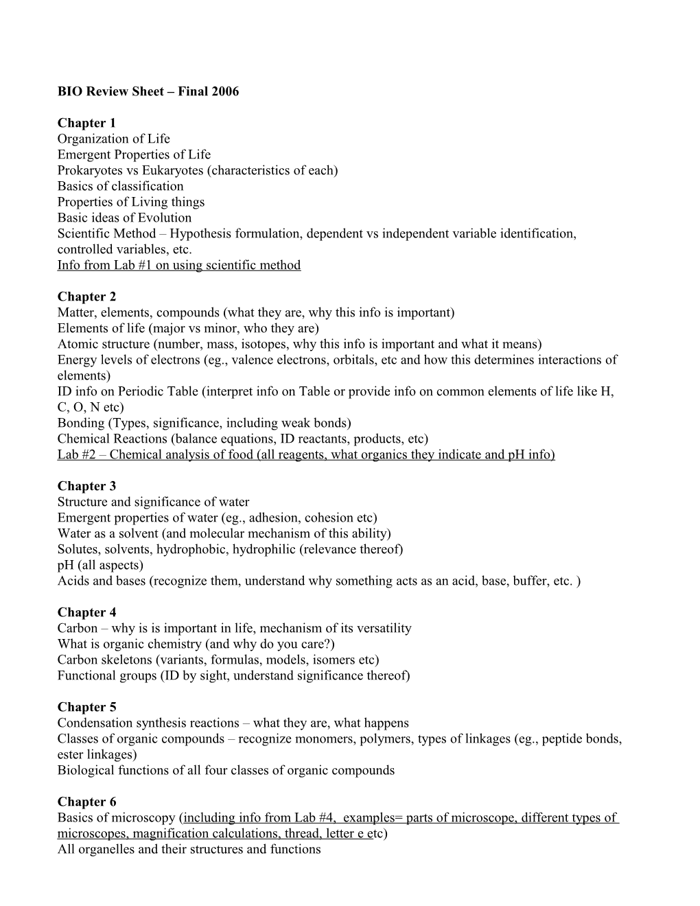 BIO Review Sheet Final 2006