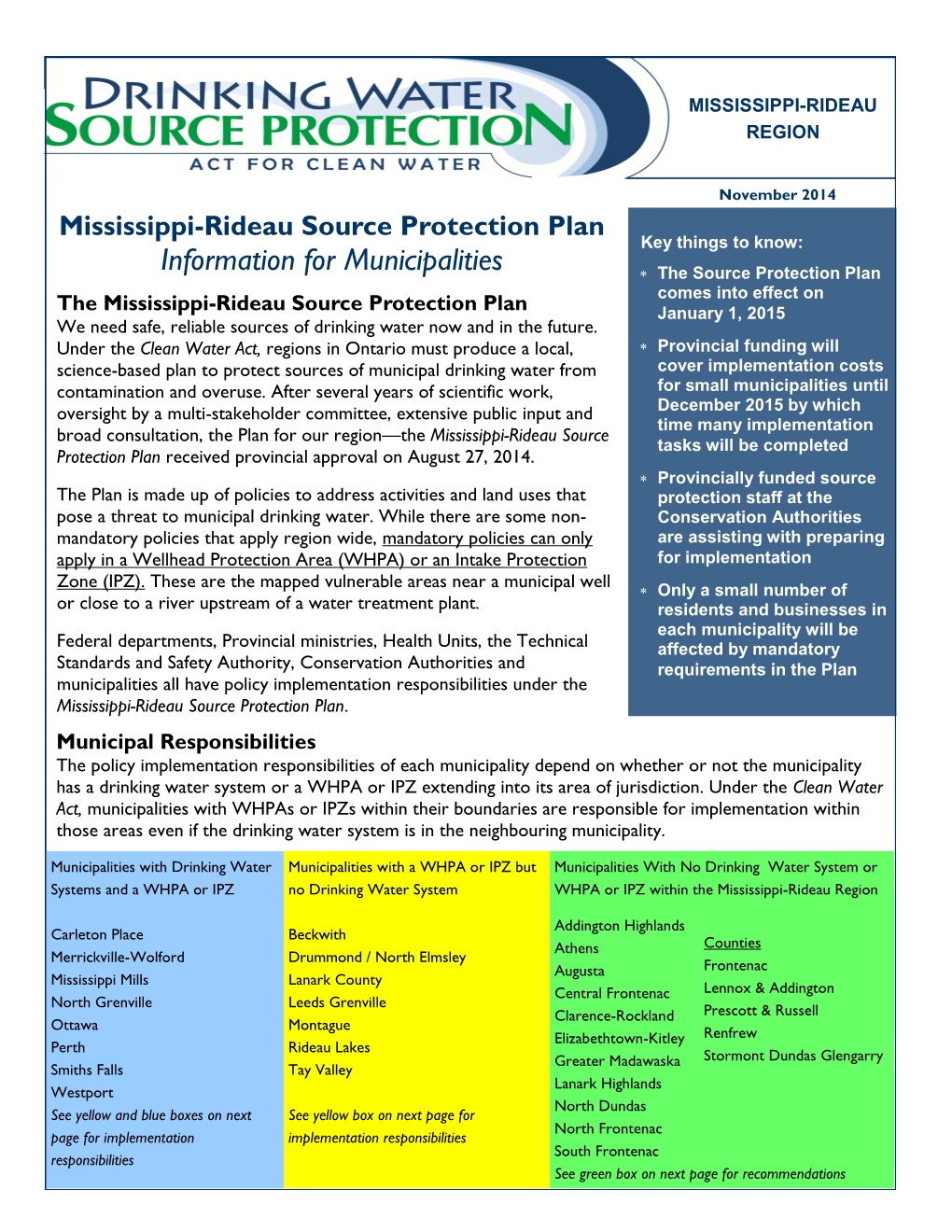 Mississippi-Rideau Source Protection Plan Information for Municipalities