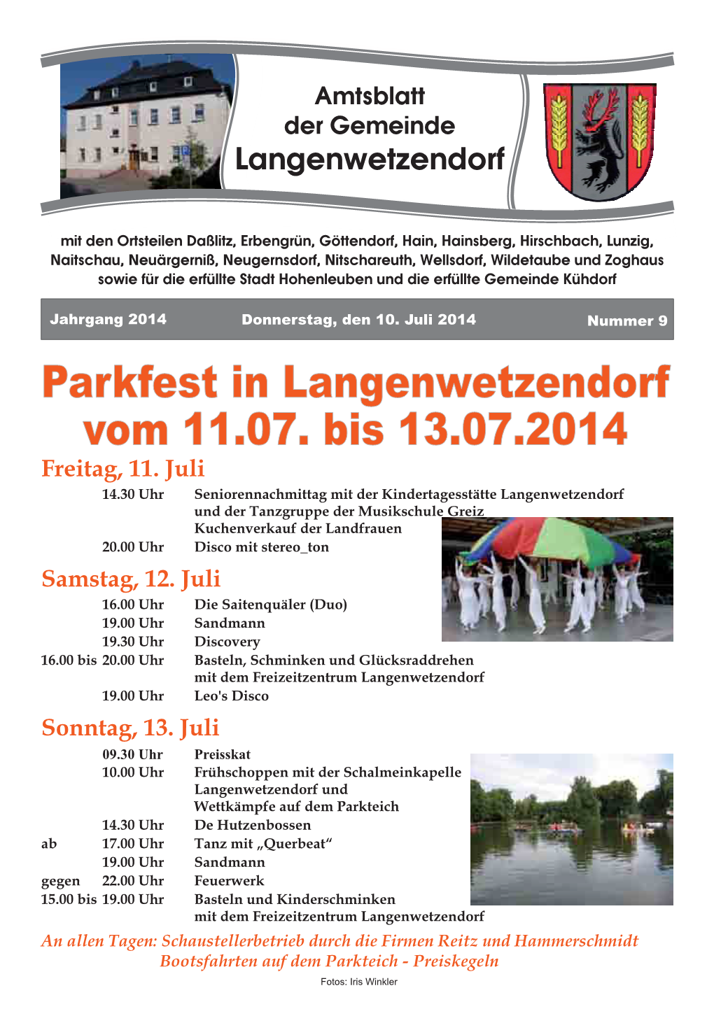 Parkfest in Langenwetzendorf Vom 11.07. Bis 13.07.2014 Parkfest In