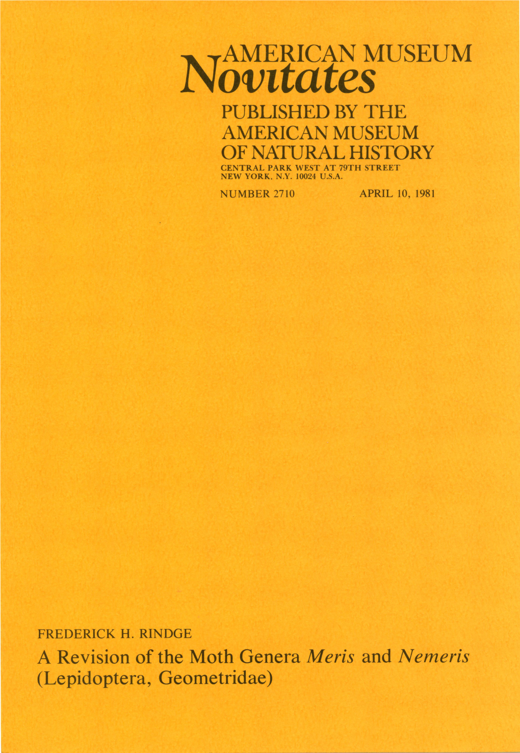 American Museum Published by the American Museum of Natural History Central Park West at 79Th Street New York, N.Y