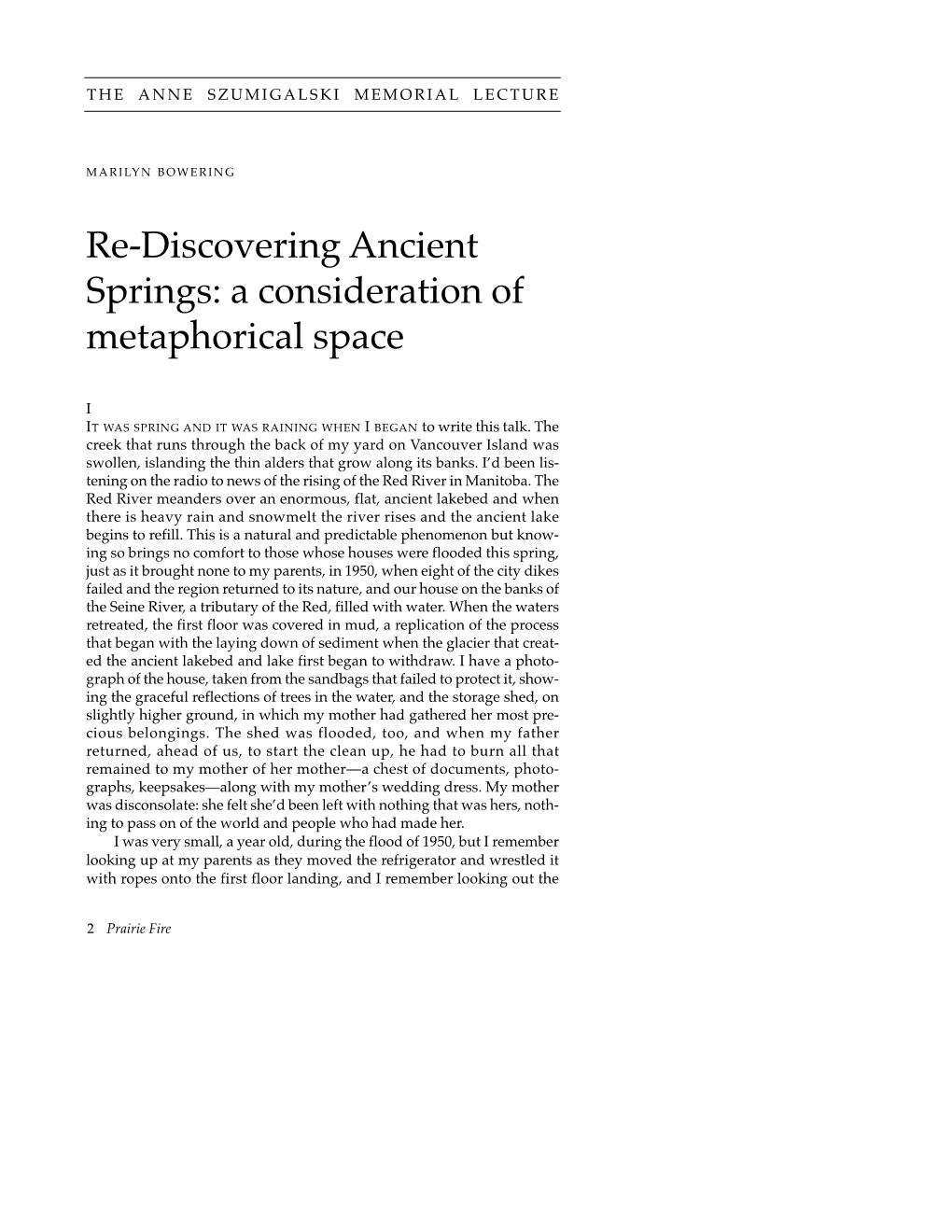 Re-Discovering Ancient Springs: a Consideration of Metaphorical Space