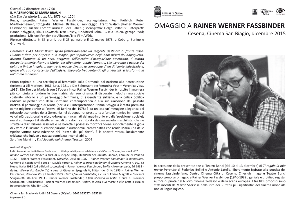 Omaggio a Rainer Werner Fassbinder