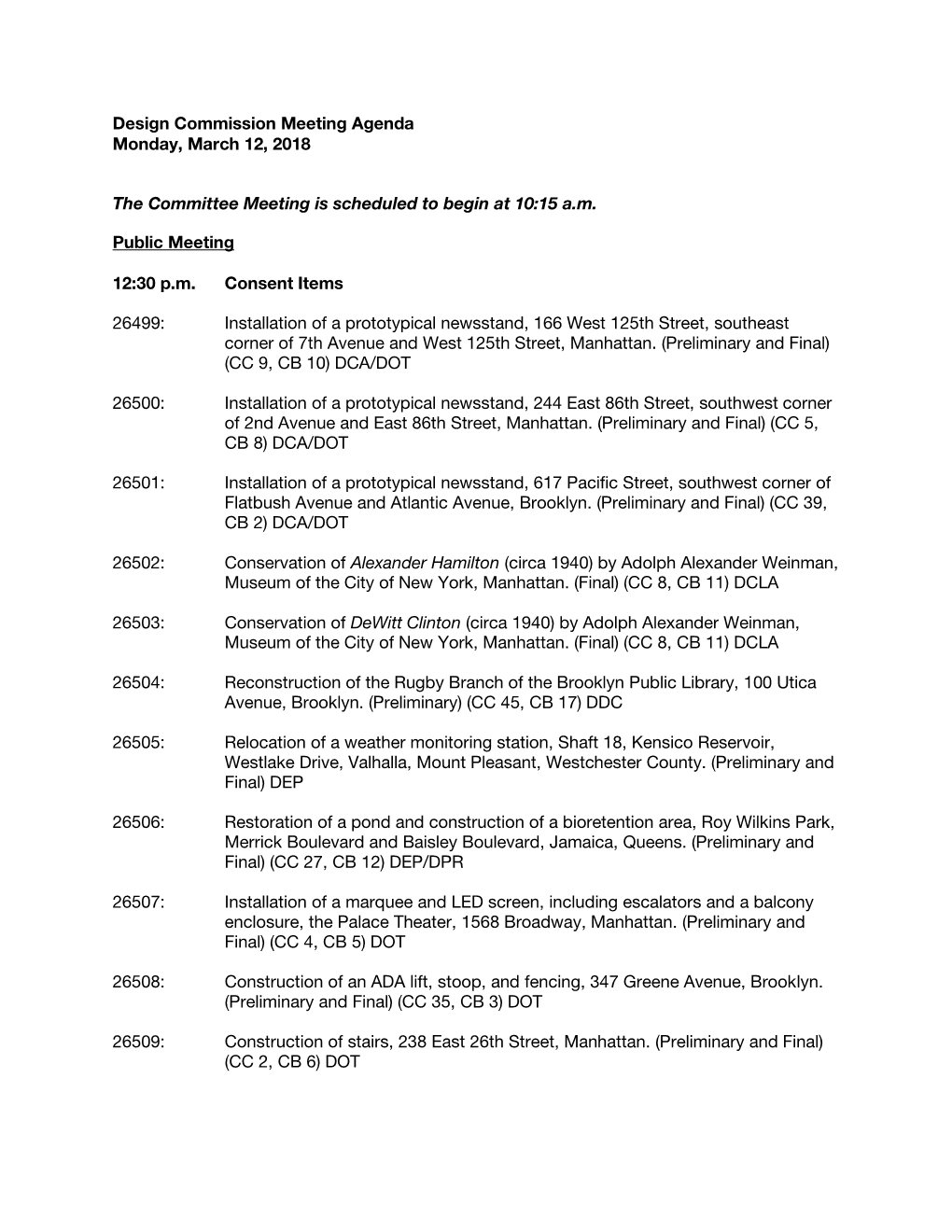 Design Commission Meeting Agenda Monday, March 12, 2018