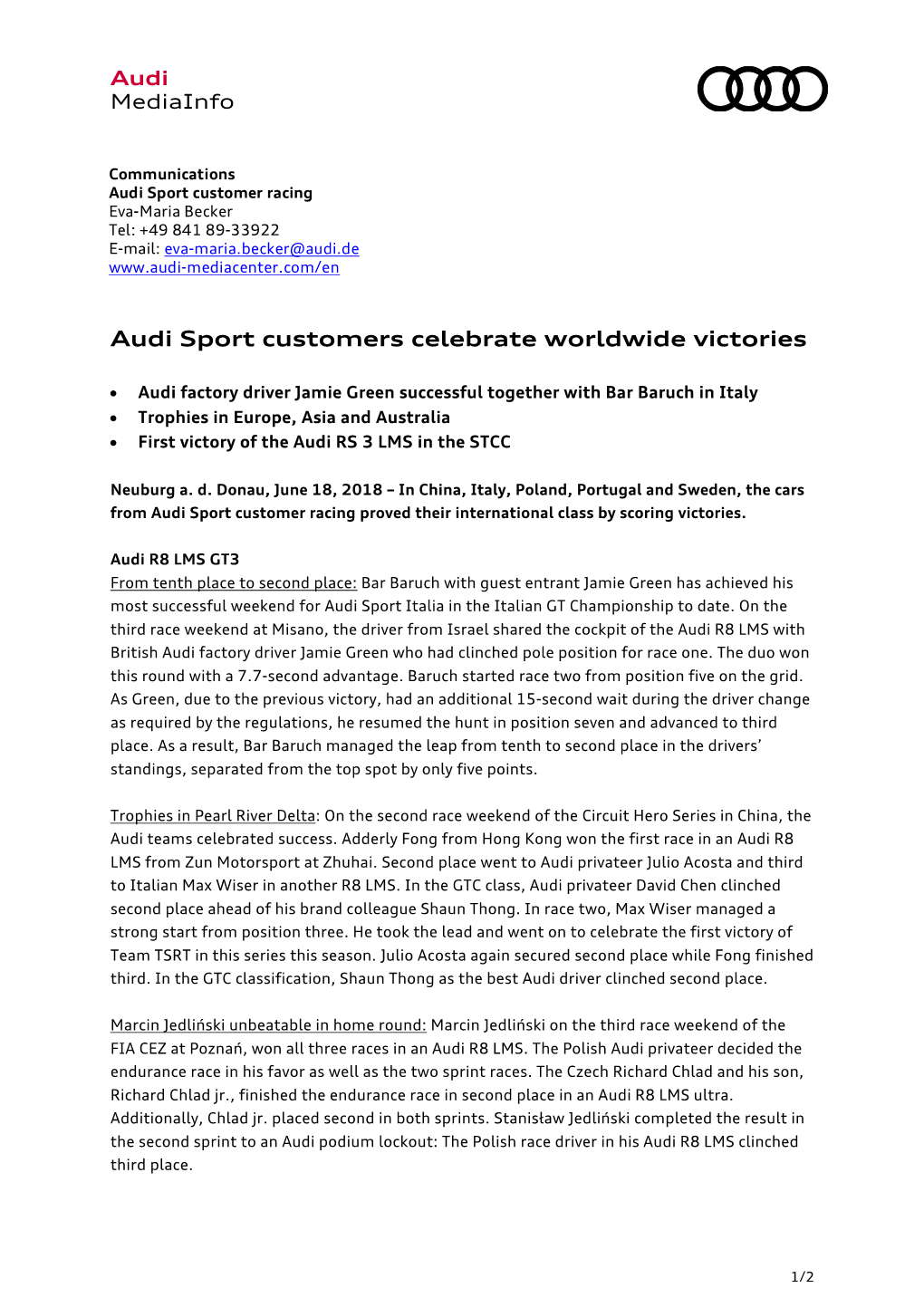 Audi Sport Customers Celebrate Worldwide Victories