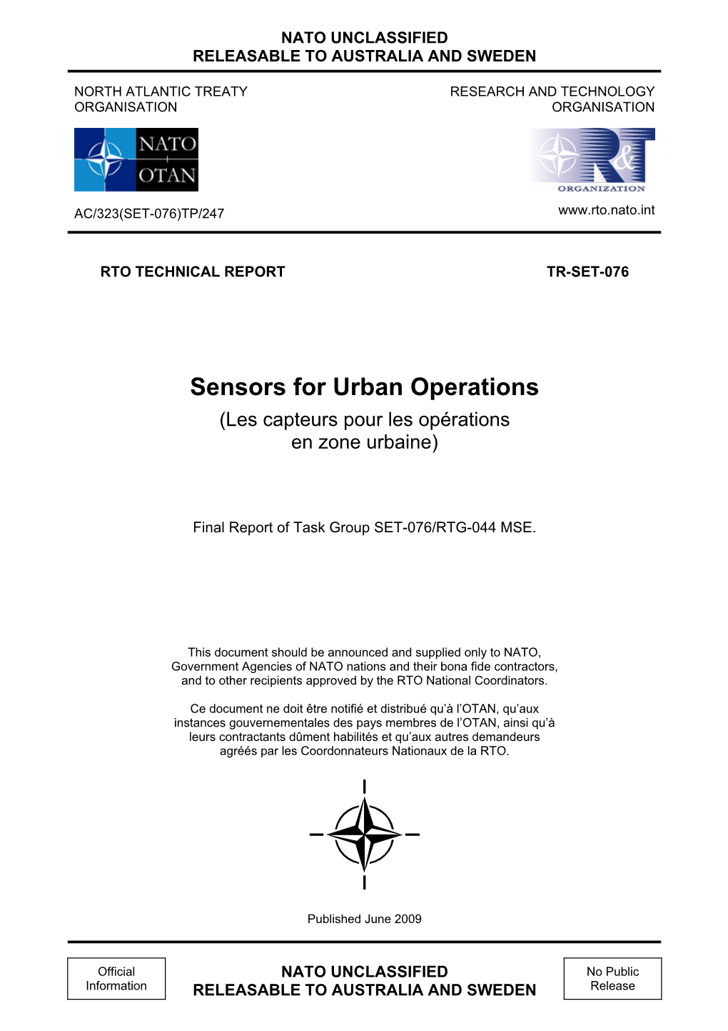 Sensors for Urban Operations (Les Capteurs Pour Les Opérations En Zone Urbaine)