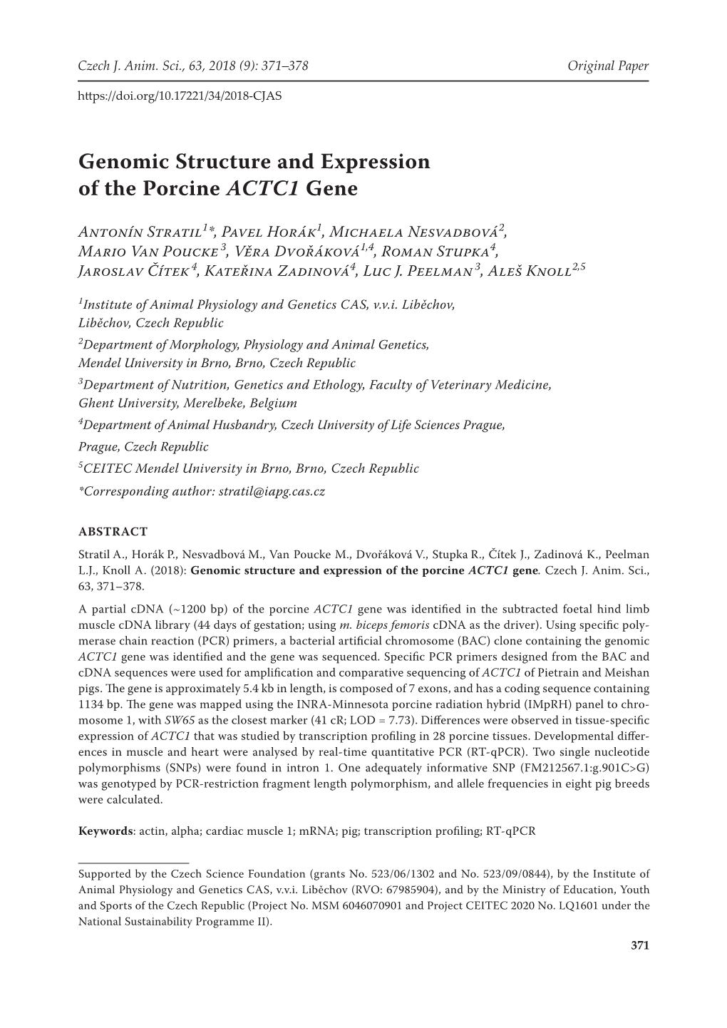 Genomic Structure and Expression of the Porcine ACTC1 Gene