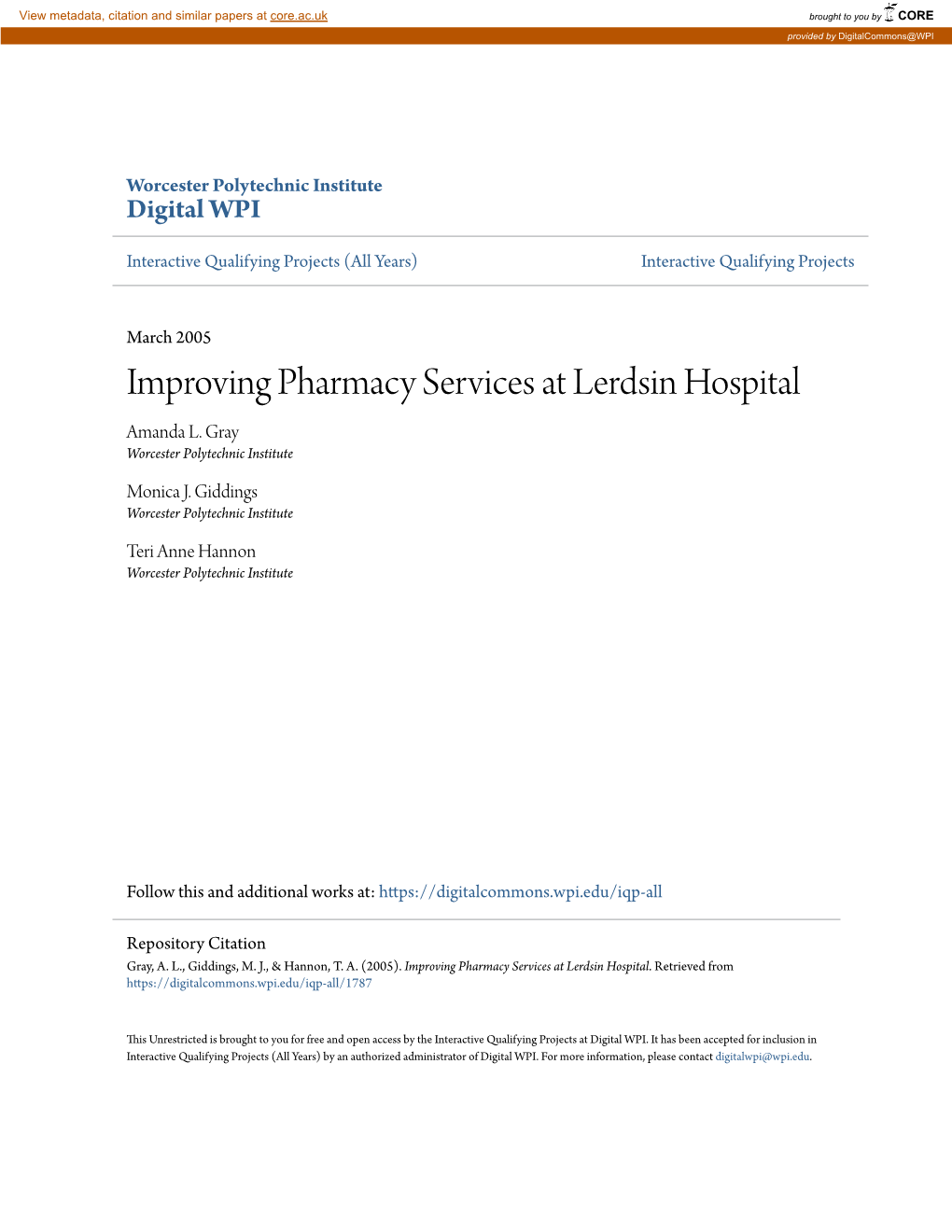 Improving Pharmacy Services at Lerdsin Hospital Amanda L