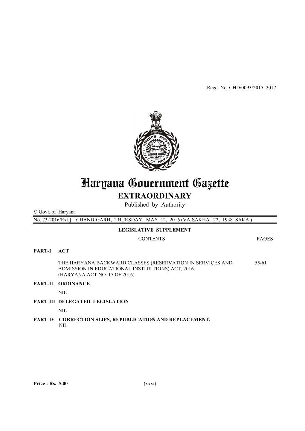 Haryana Government Gazette EXTRAORDINARY Published by Authority © Govt