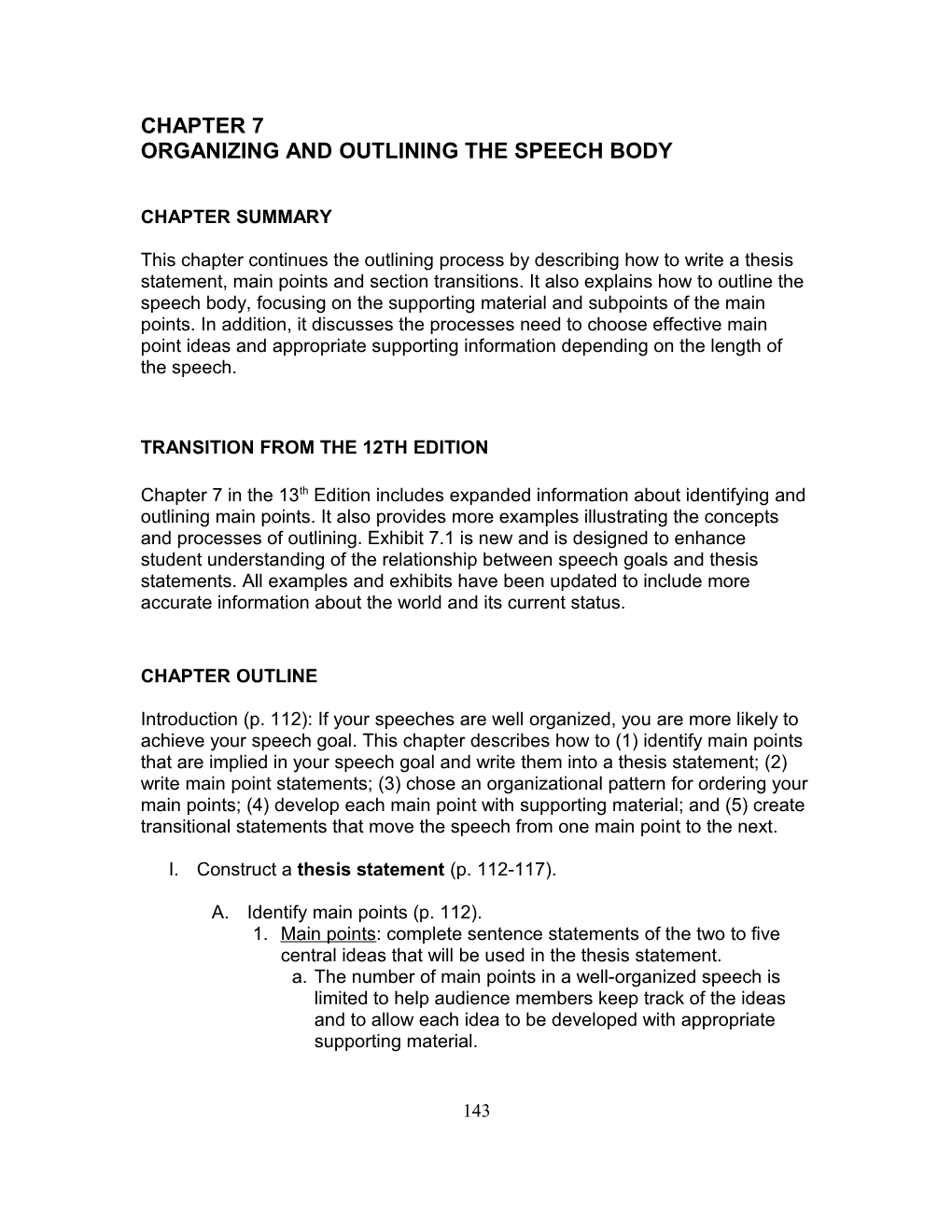 Chapter 7: Organizing And Outlining The Speech Body