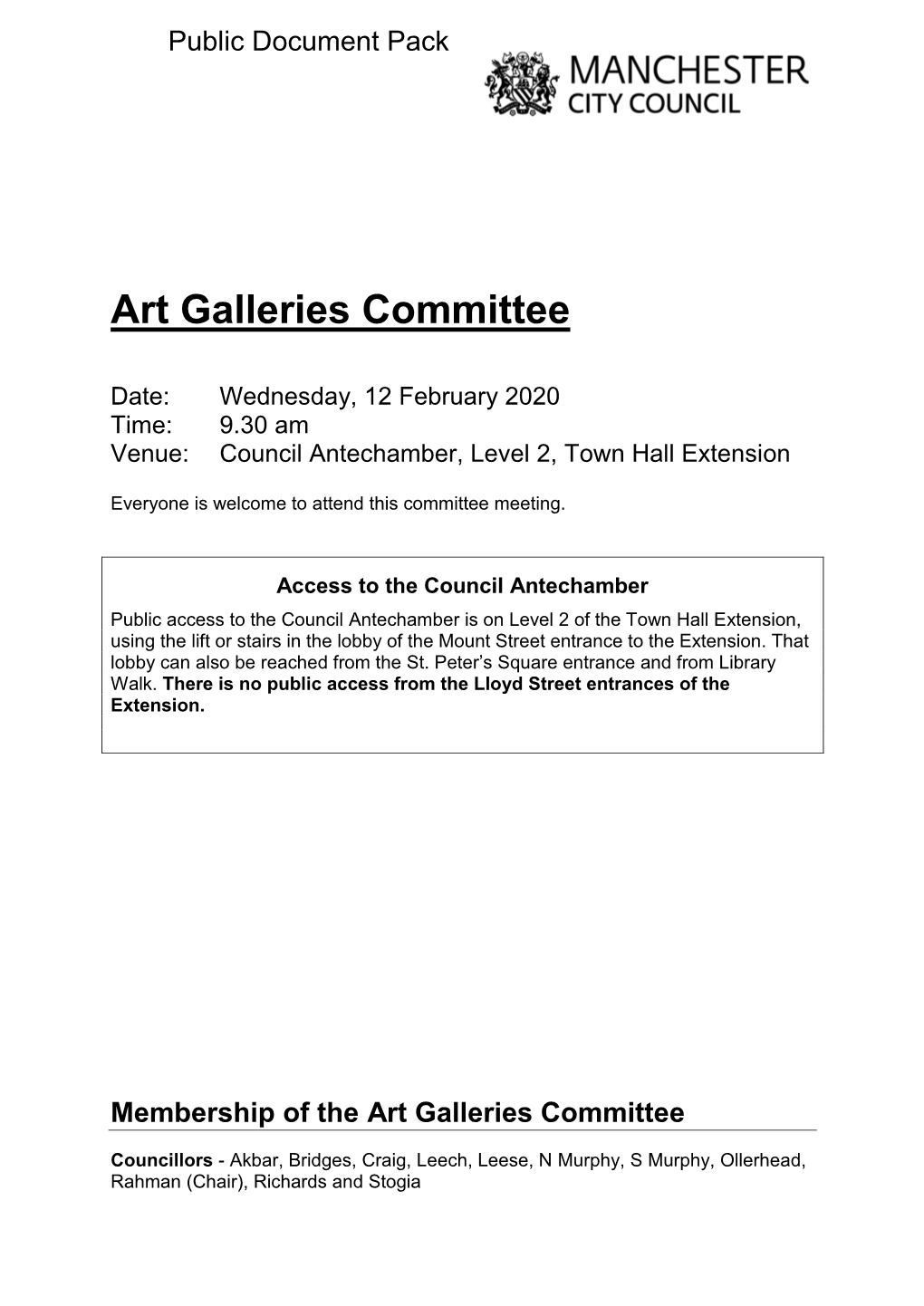 (Public Pack)Agenda Document for Art Galleries Committee, 12/02/2020