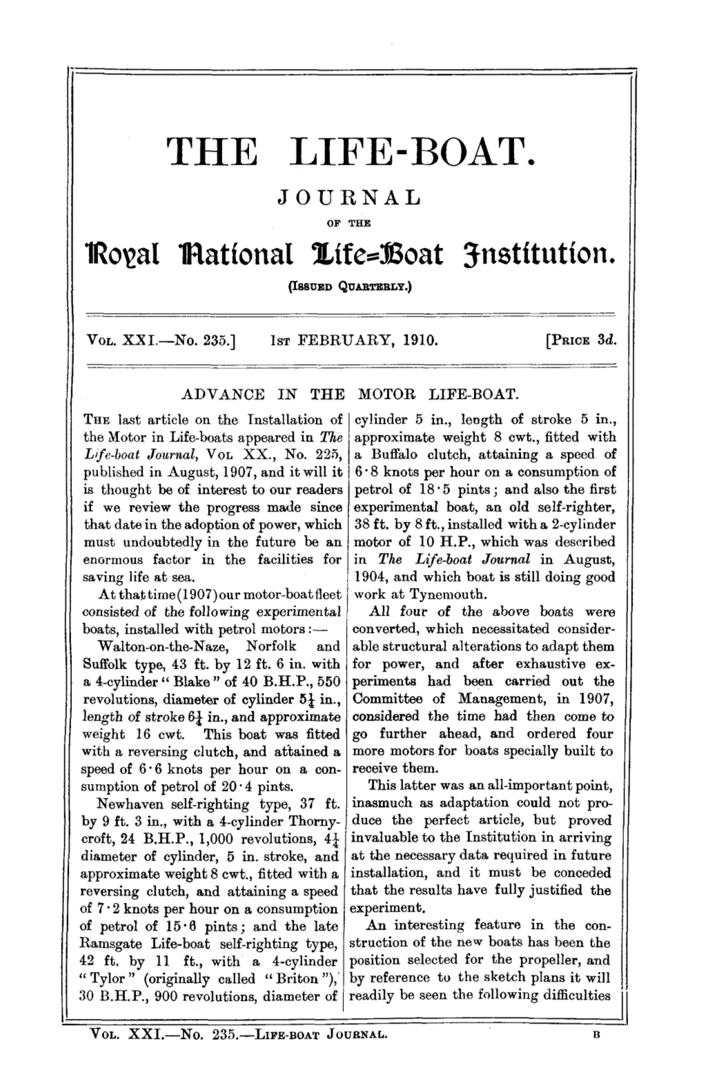 THE LIFE-BOAT. JOURNAL of the National Xife^Boat Jnstitutioru (ISSUED QOABTEBLY.)