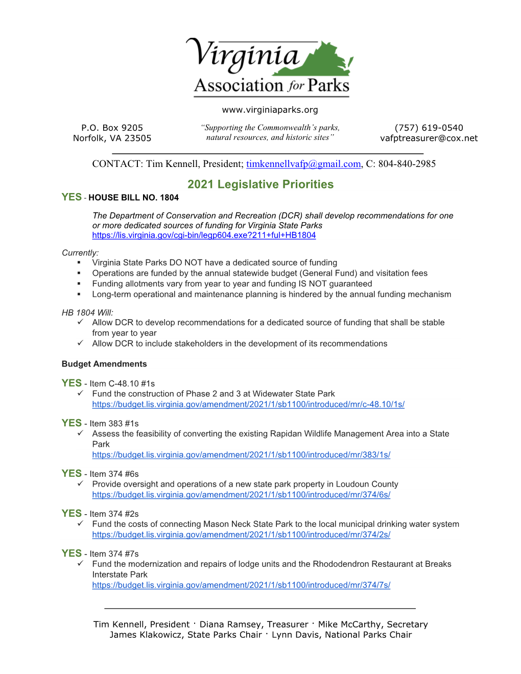 2021 Legislative Priorities YES ‐ HOUSE BILL NO