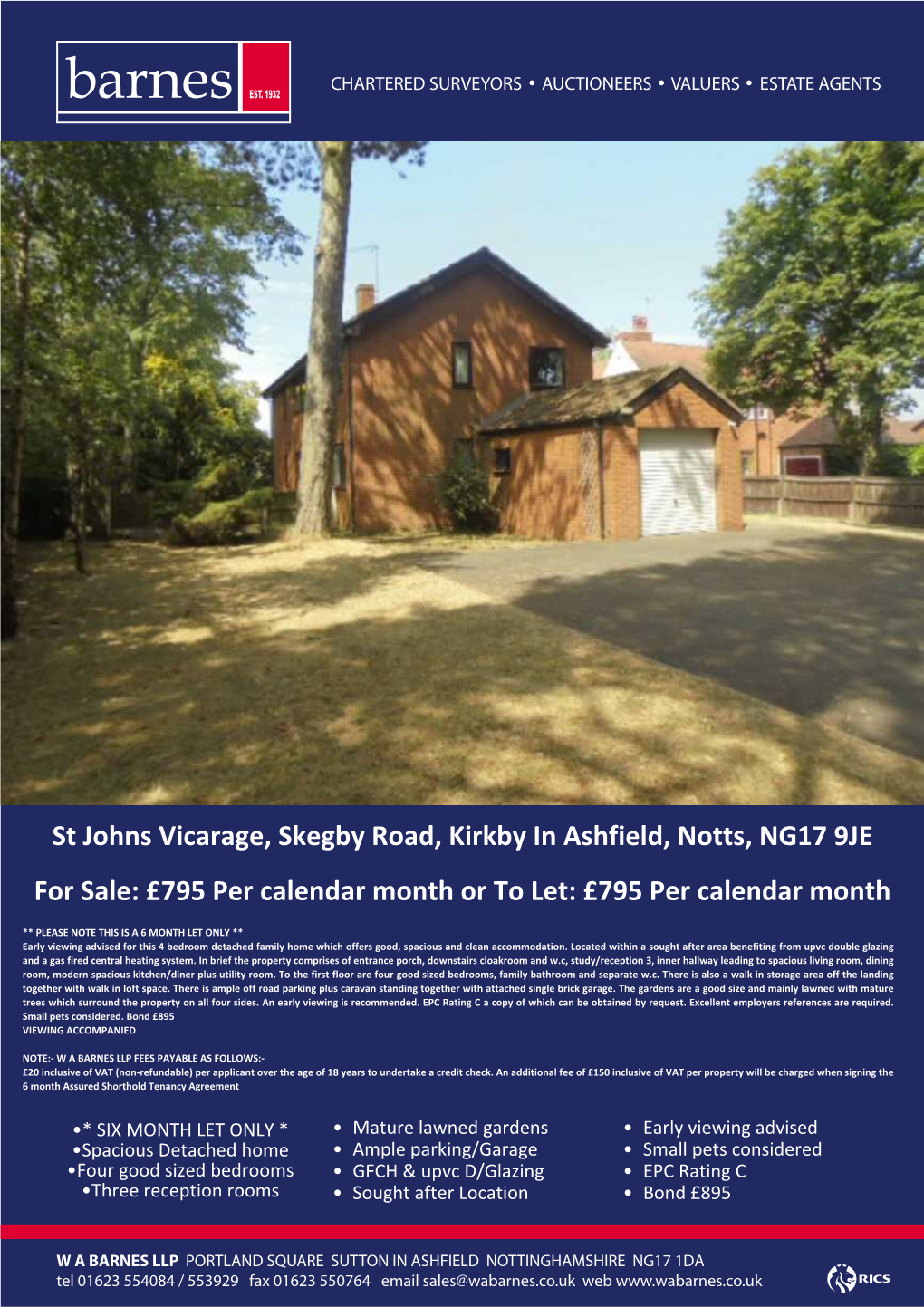St Johns Vicarage, Skegby Road, Kirkby in Ashfield, Notts, NG17 9JE for Sale: £795 Per Calendar Month Or to Let: £795 Per Calendar Month