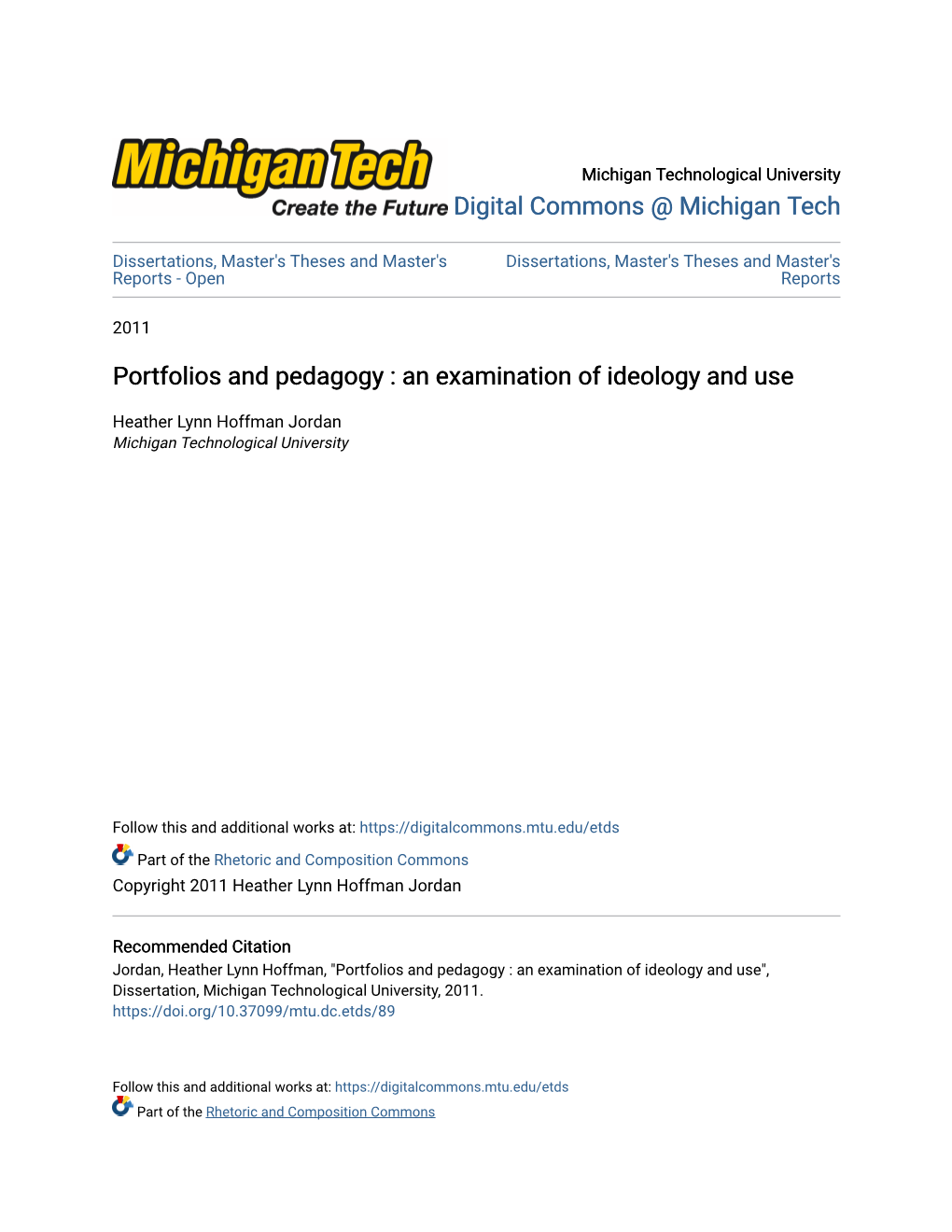 Portfolios and Pedagogy : an Examination of Ideology and Use