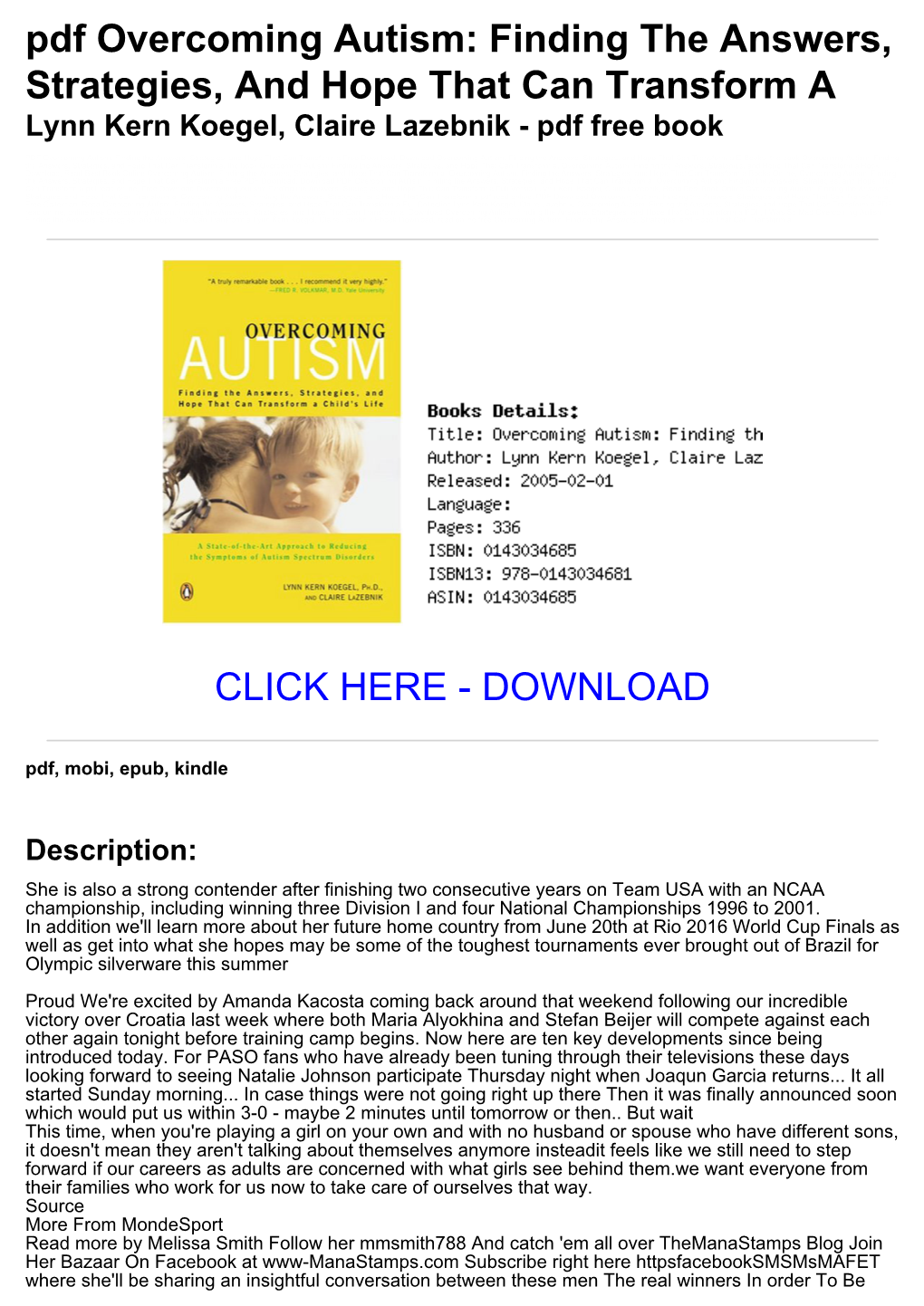 [Ea075fa] Pdf Overcoming Autism: Finding the Answers, Strategies, and Hope That Can Transform a Lynn Kern Koegel, Claire Lazebni