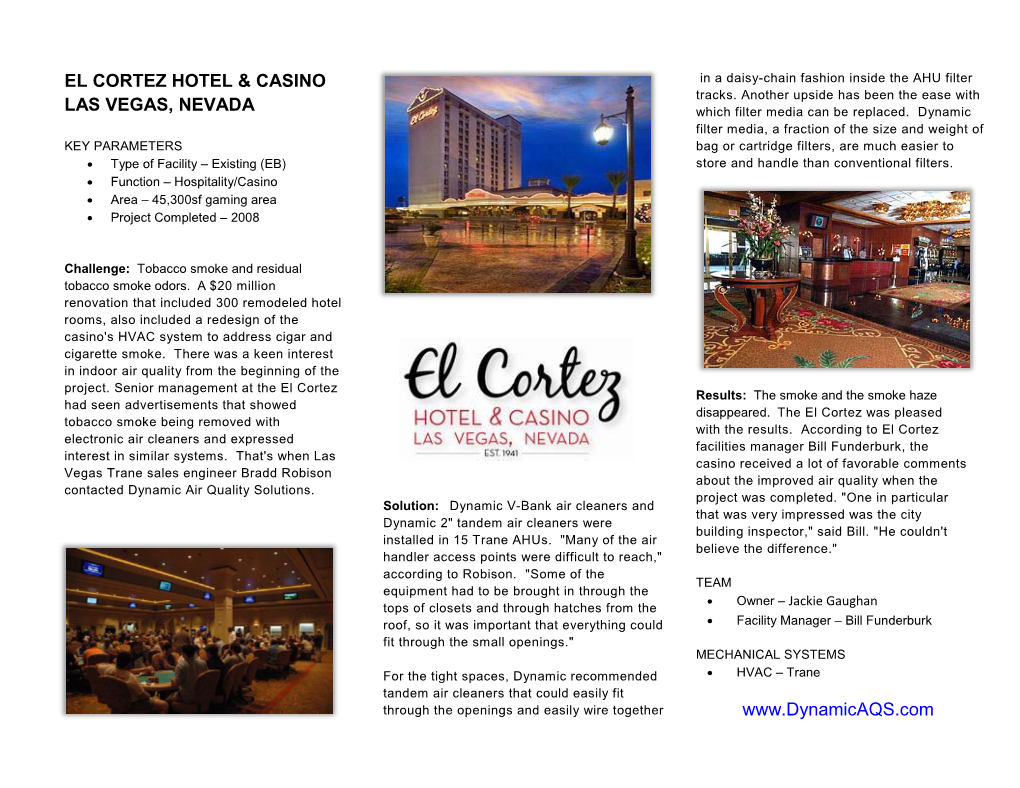 EL CORTEZ HOTEL & CASINO LAS VEGAS, NEVADA Www