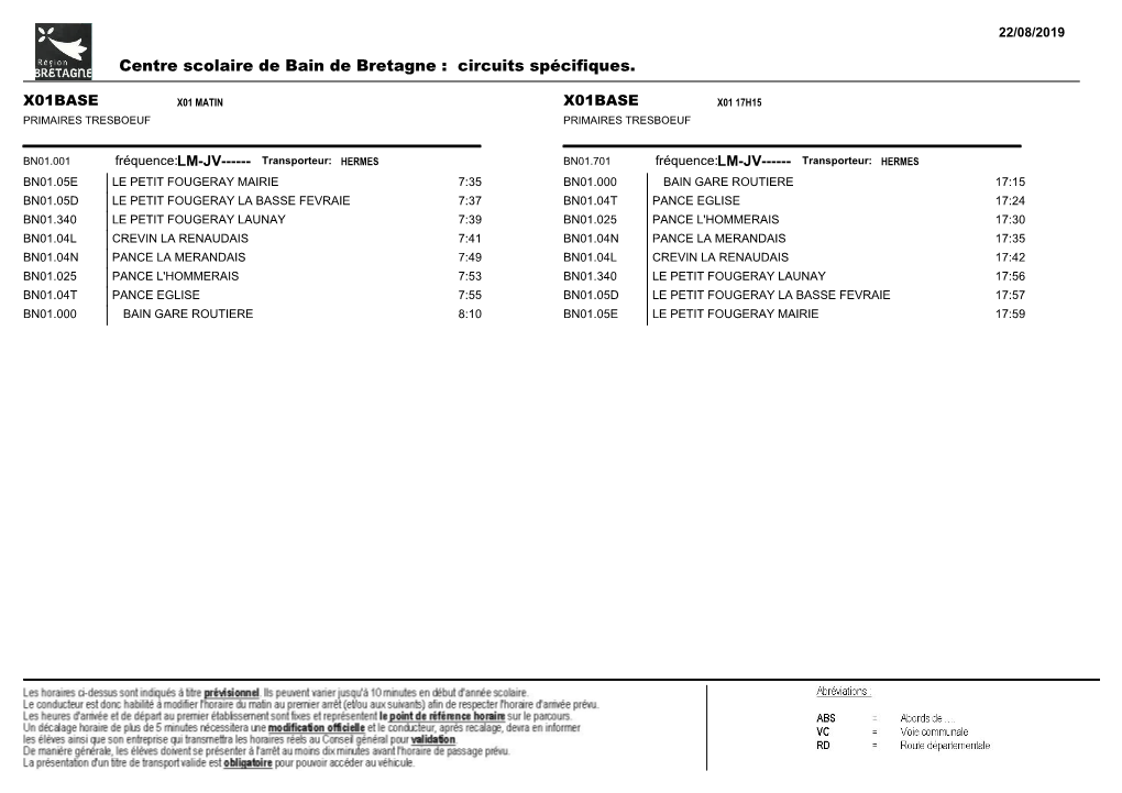 Centre Scolaire De Bain De Bretagne : Circuits Spécifiques