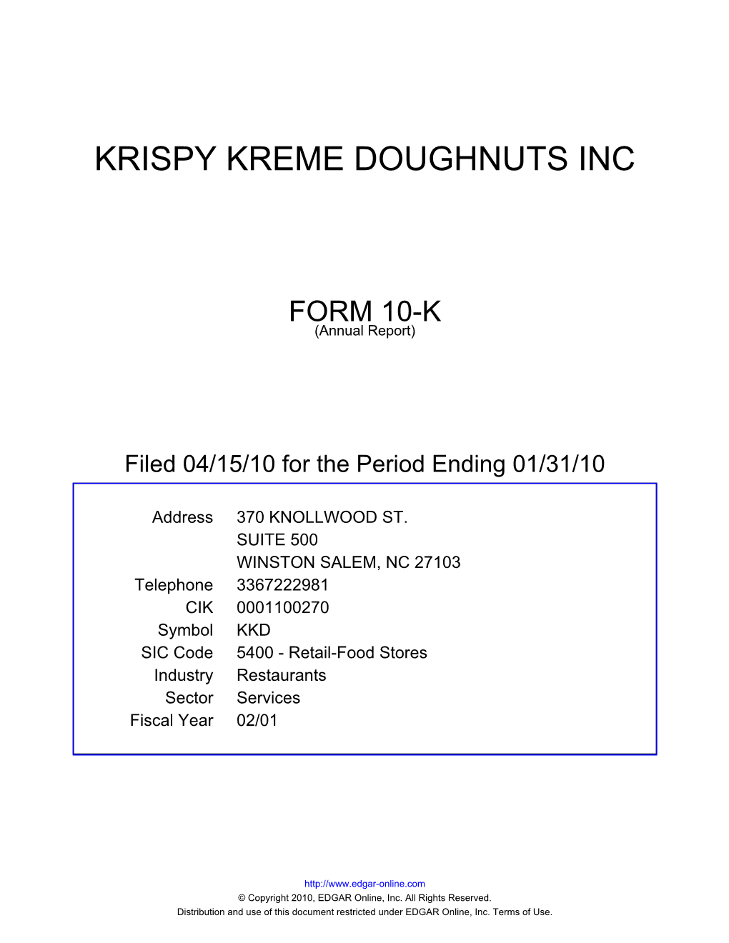 Krispy Kreme Doughnuts Inc