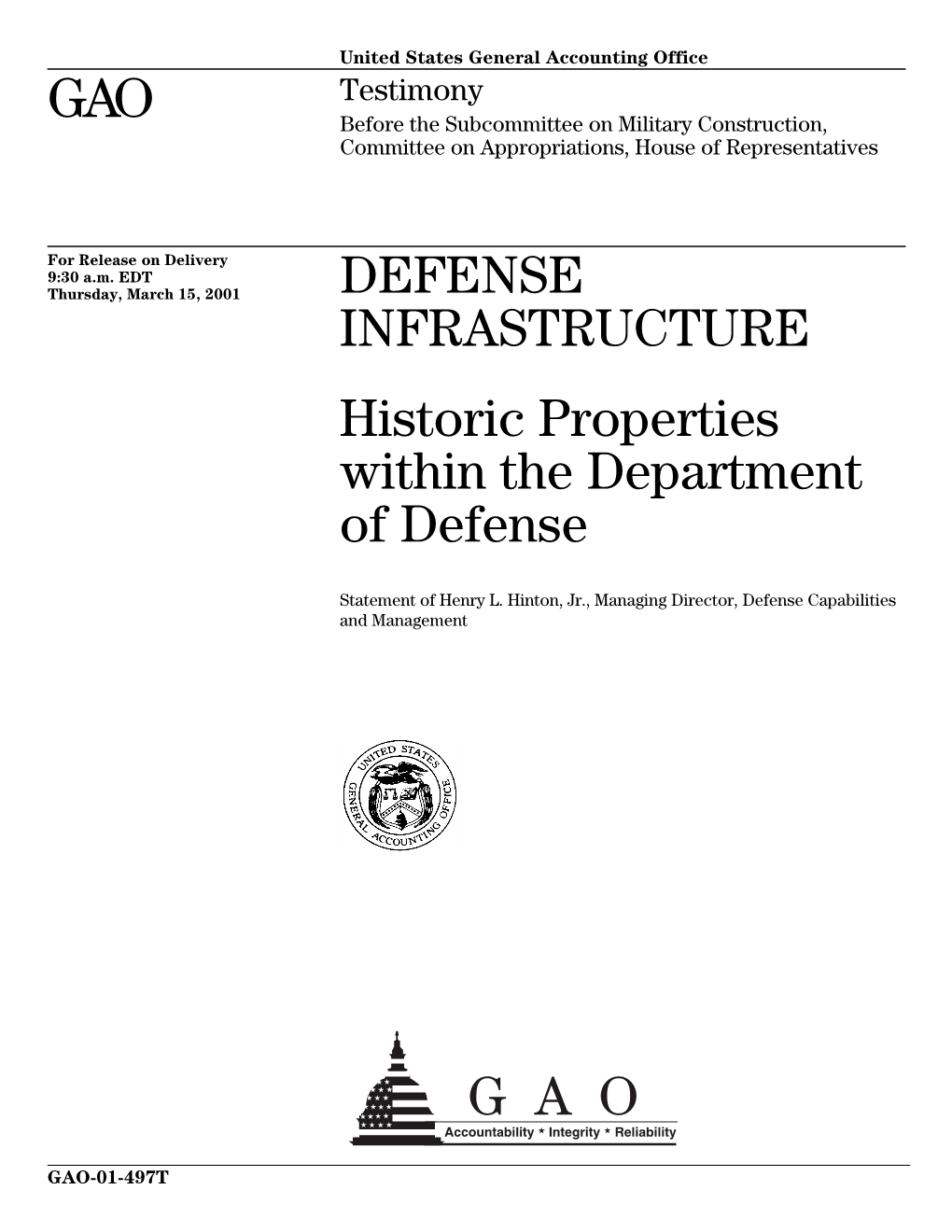 DEFENSE INFRASTRUCTURE Historic Properties Within the Department of Defense
