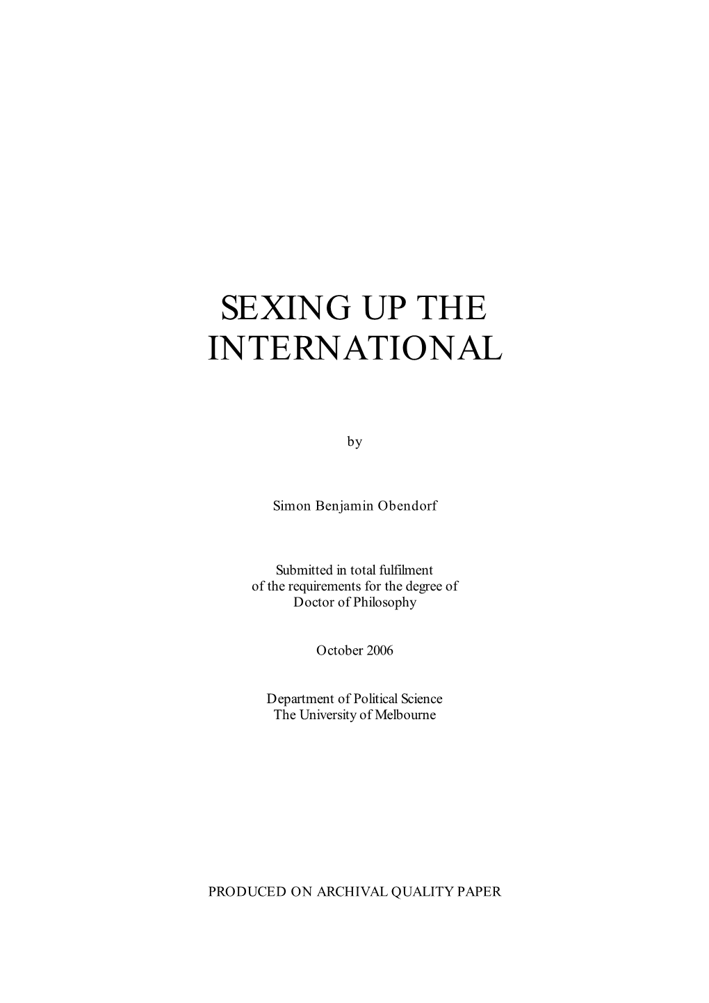 Sexing up the International
